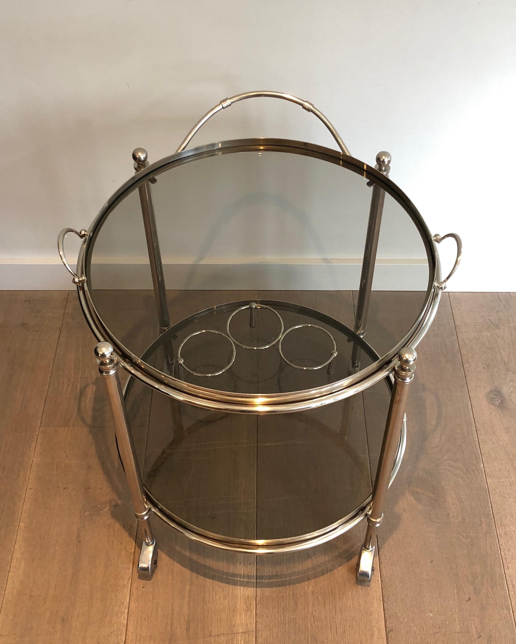 Round Silver Plated Metal Drinks Trolley For Sale 7