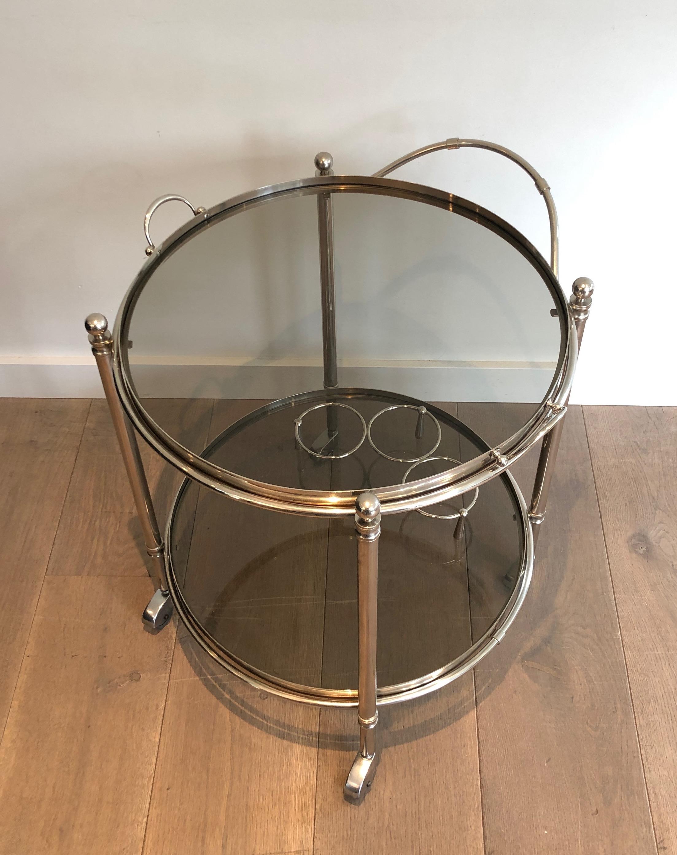 Mid-Century Modern Round Chromed Metal Drinks Trolley. French Work. Circa 1970 For Sale