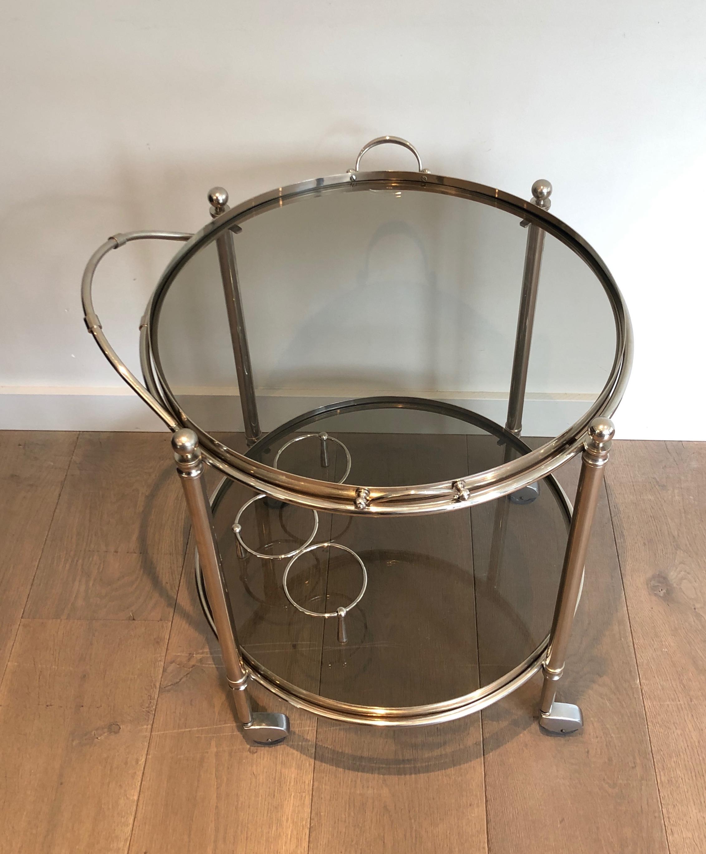 Round Silver Plated Metal Drinks Trolley In Good Condition For Sale In Marcq-en-Barœul, Hauts-de-France
