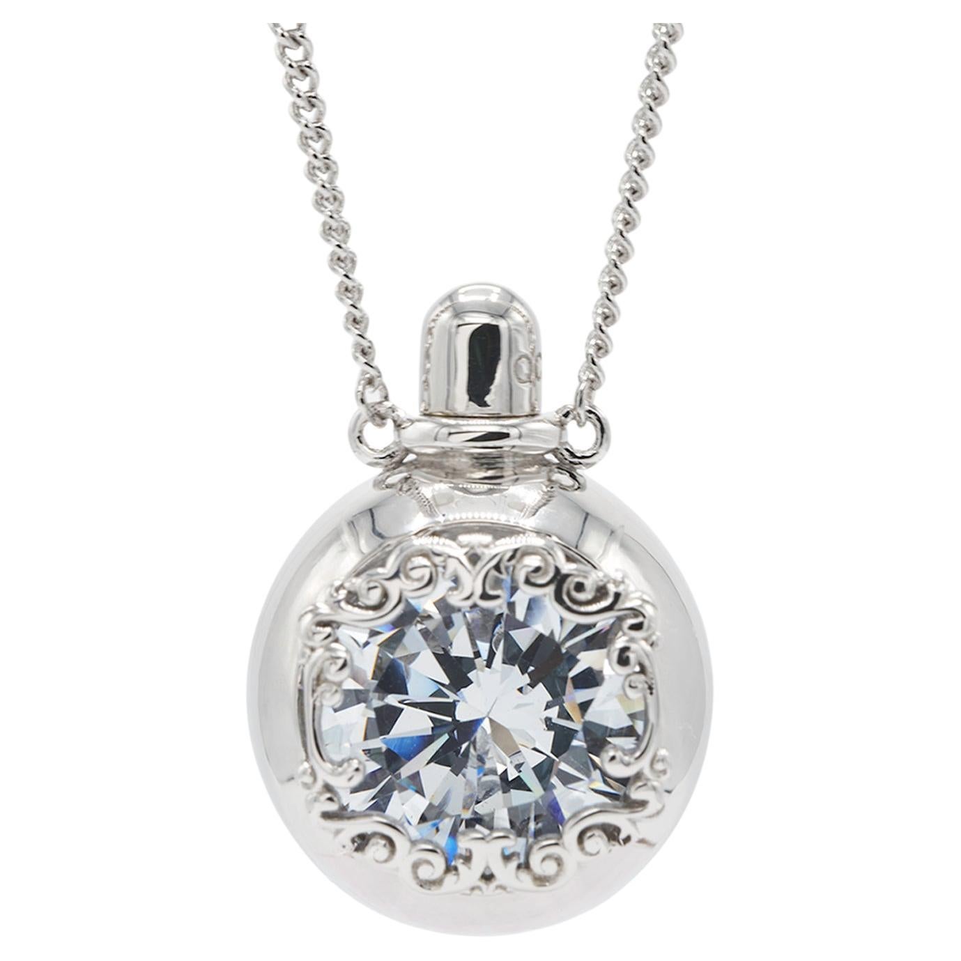 Round Silver Scent Bottle Necklace For Sale