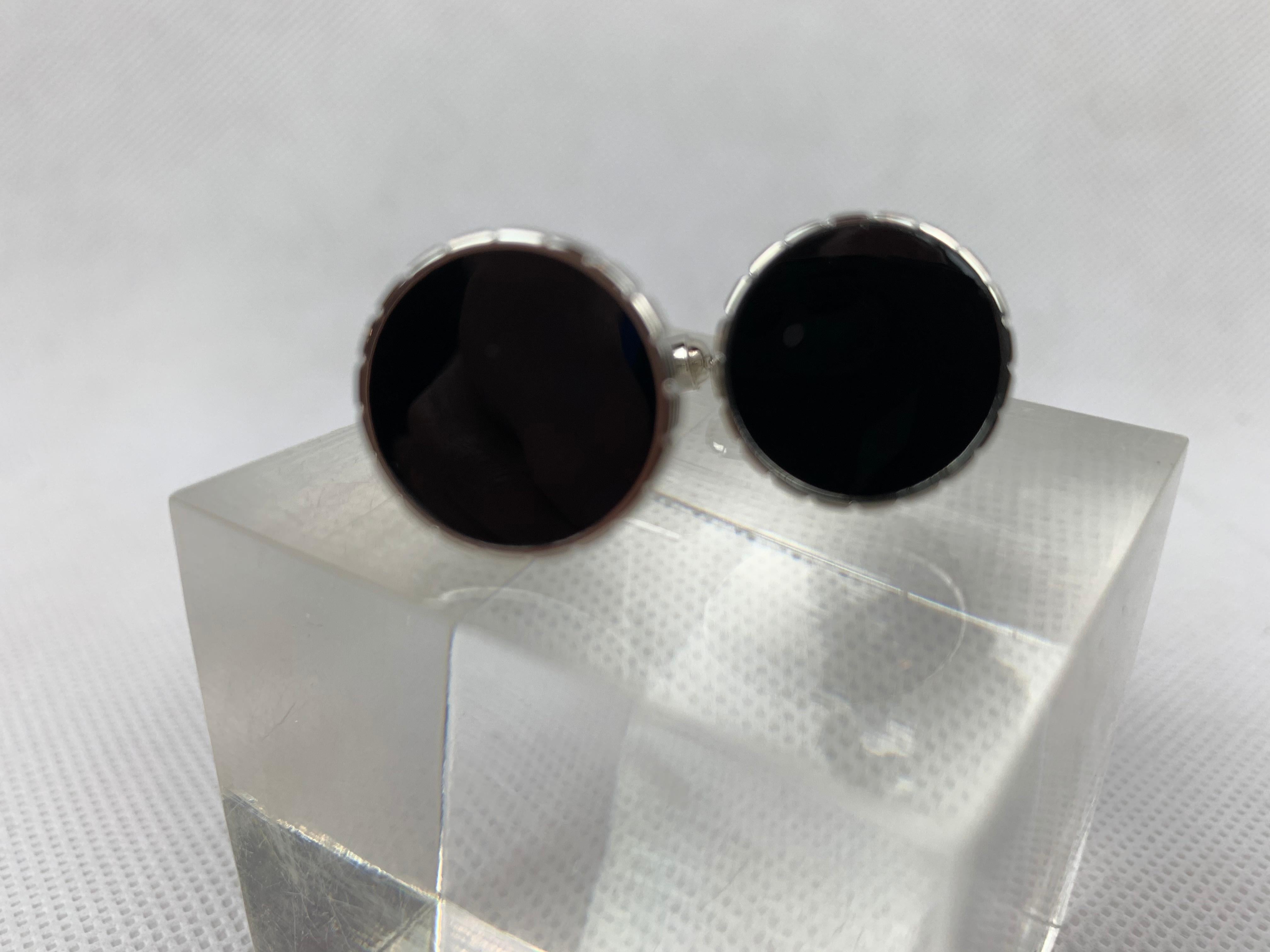 A Pair of Round Cufflinks with Insets of Black Enamel-American, c. 1950's-60's 2