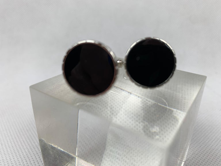 Black Enamel Round Cufflinks-American, c. 1950's-60's- A Pair For Sale 2