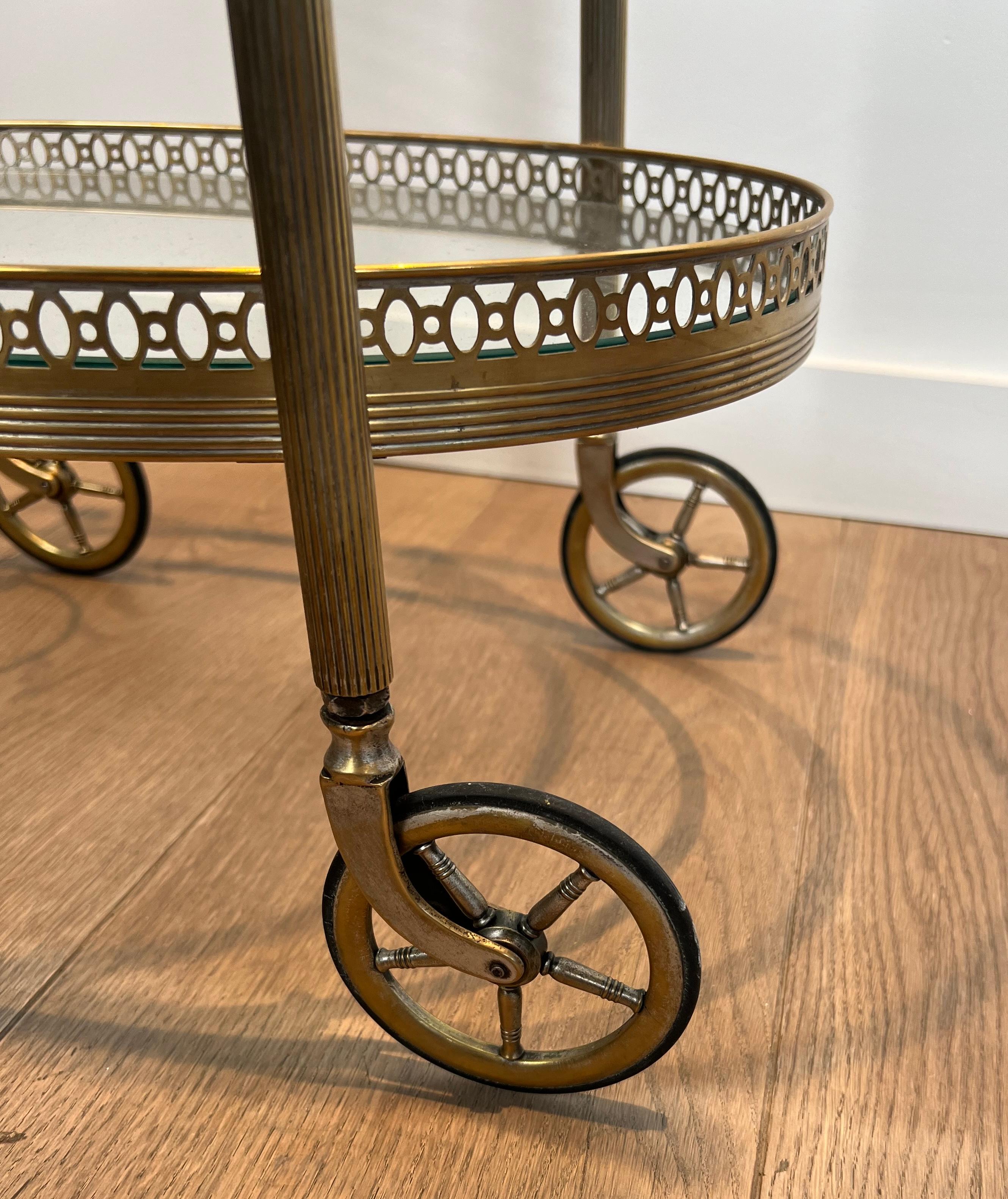 Round Silvered Brass Drinks Trolley by Maison Bagués For Sale 5