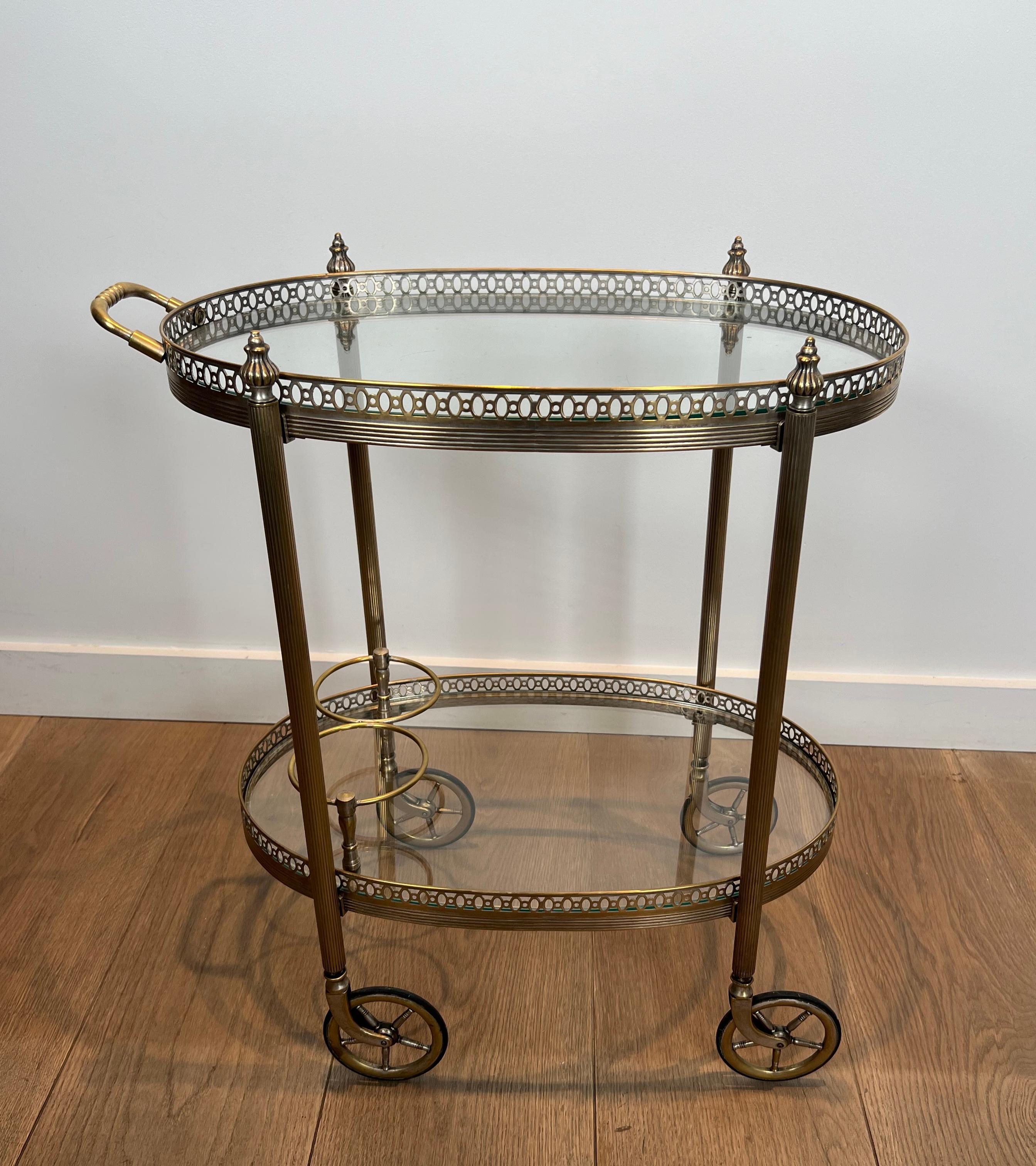Round Silvered Brass Drinks Trolley by Maison Bagués For Sale 6