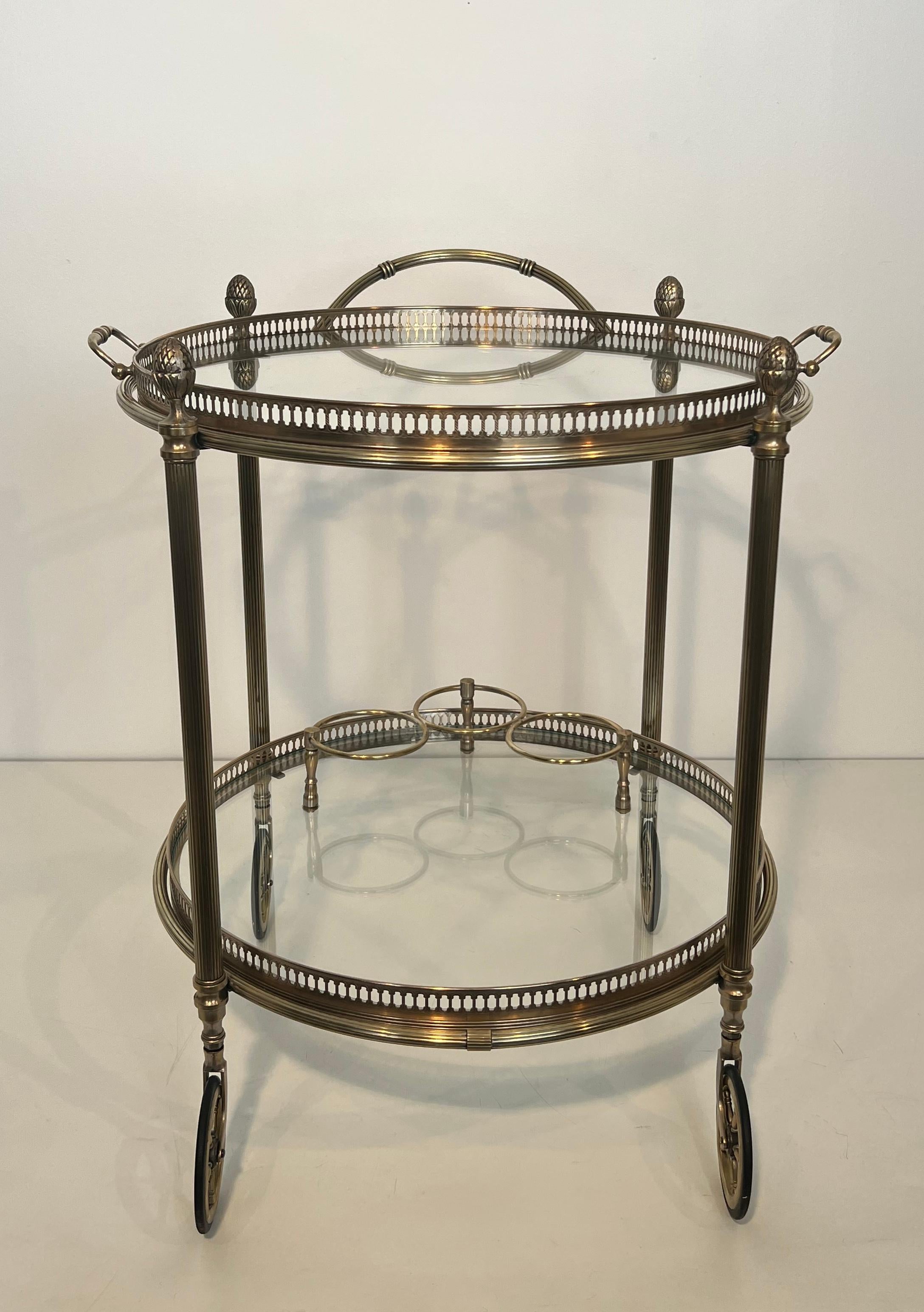 Round Silvered Brass Drinks Trolley by Maison Bagués 7