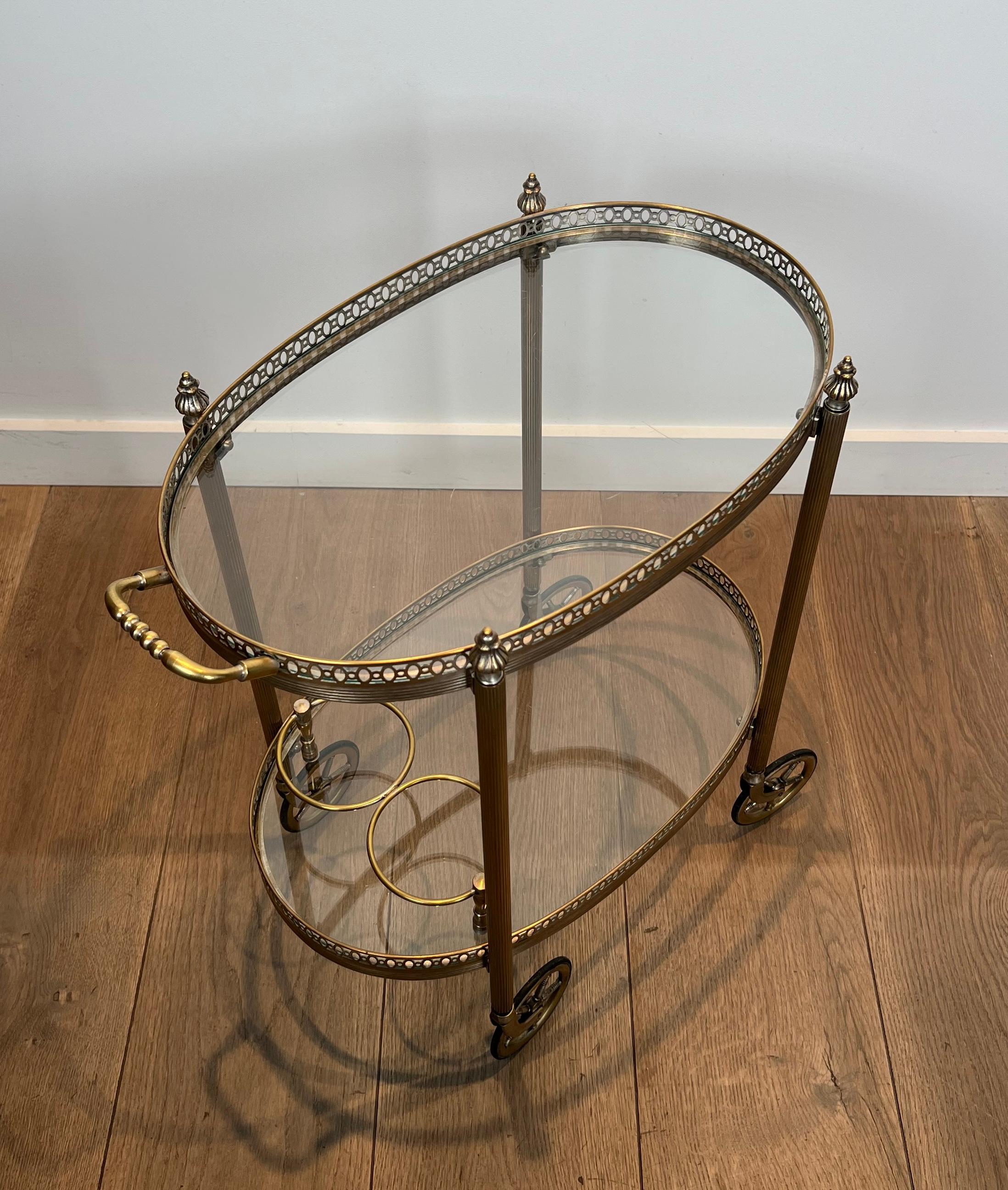 Round Silvered Brass Drinks Trolley by Maison Bagués For Sale 7