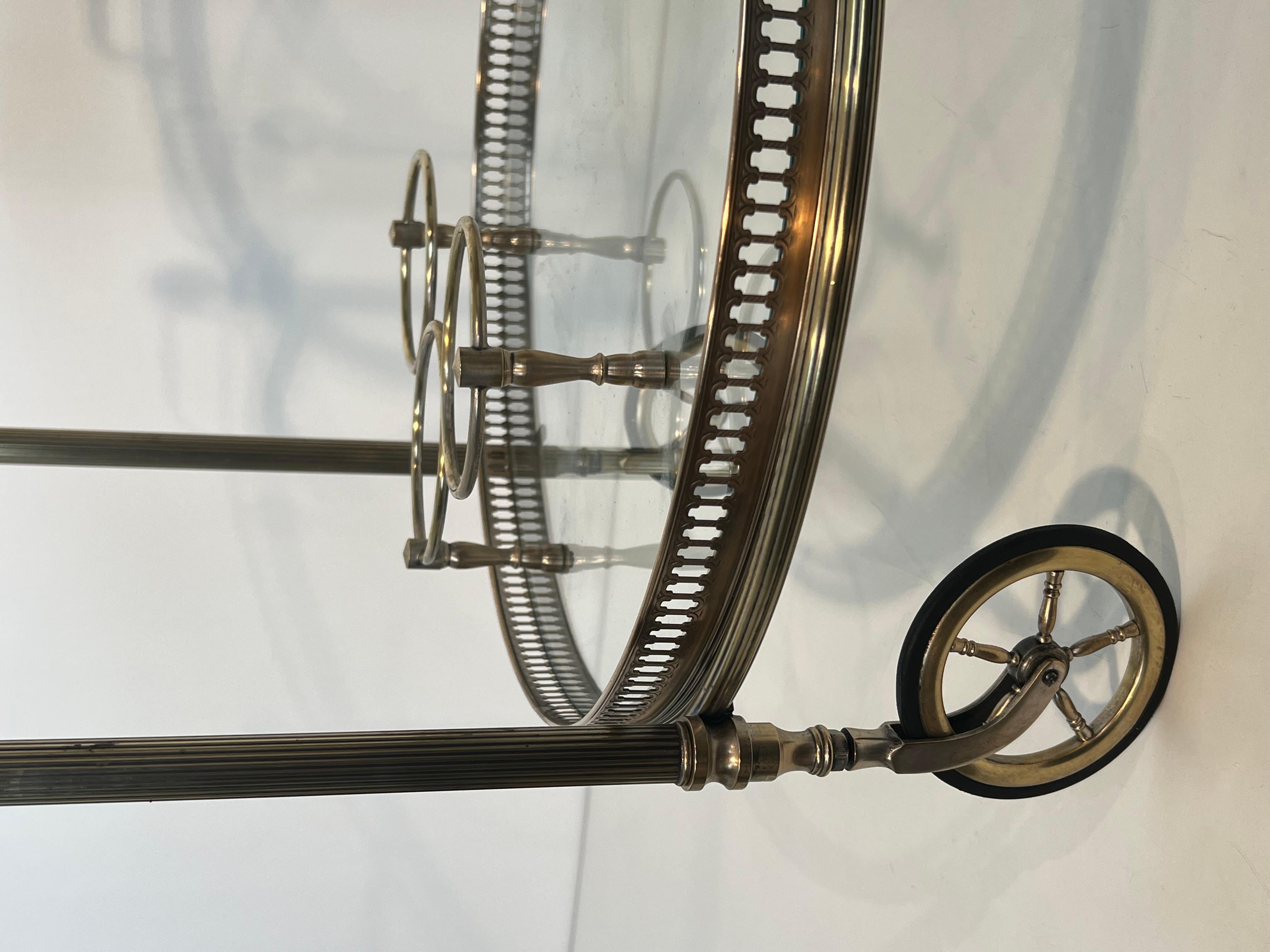 Round Silvered Brass Drinks Trolley by Maison Bagués 12