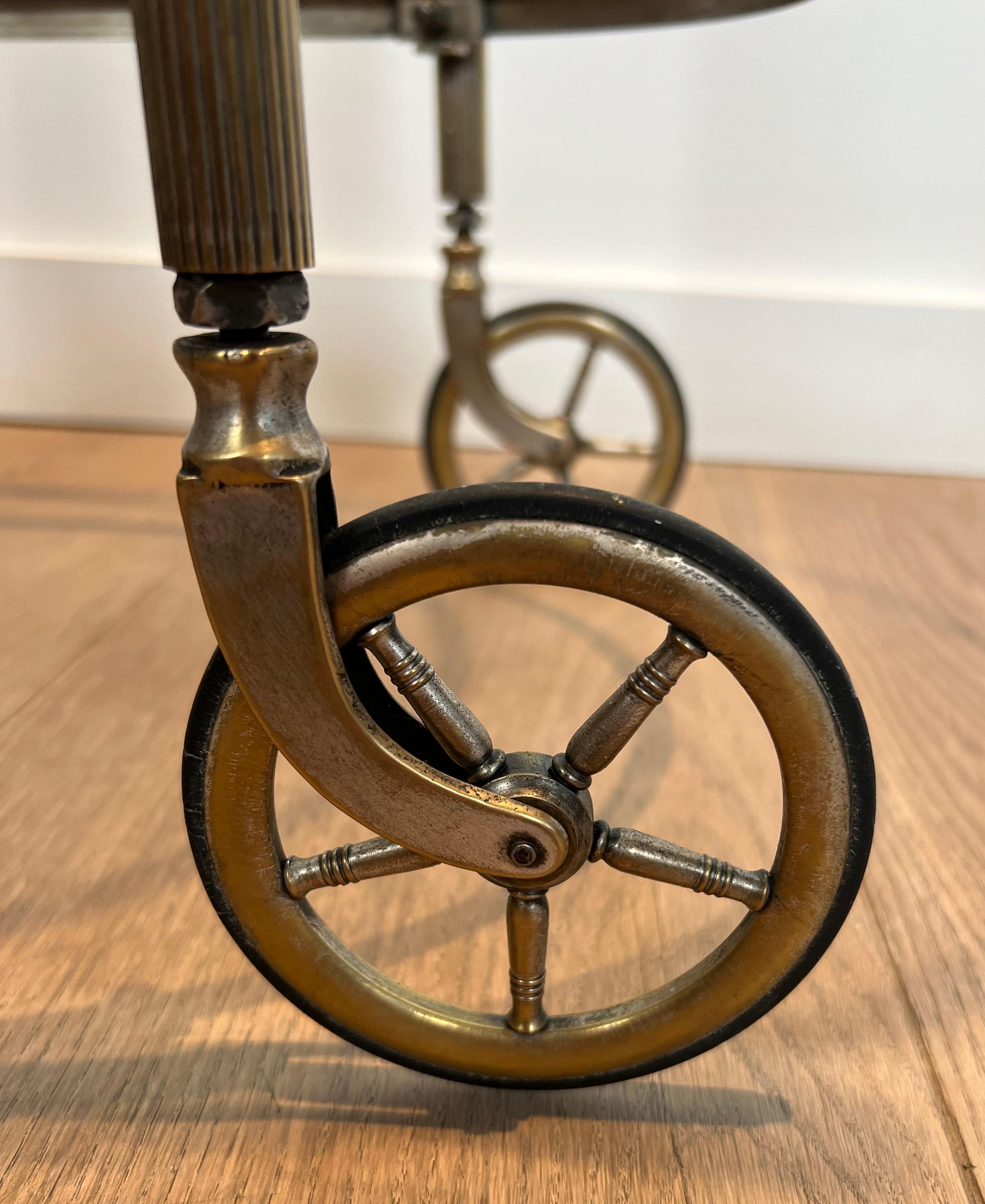 Round Silvered Brass Drinks Trolley by Maison Bagués For Sale 12