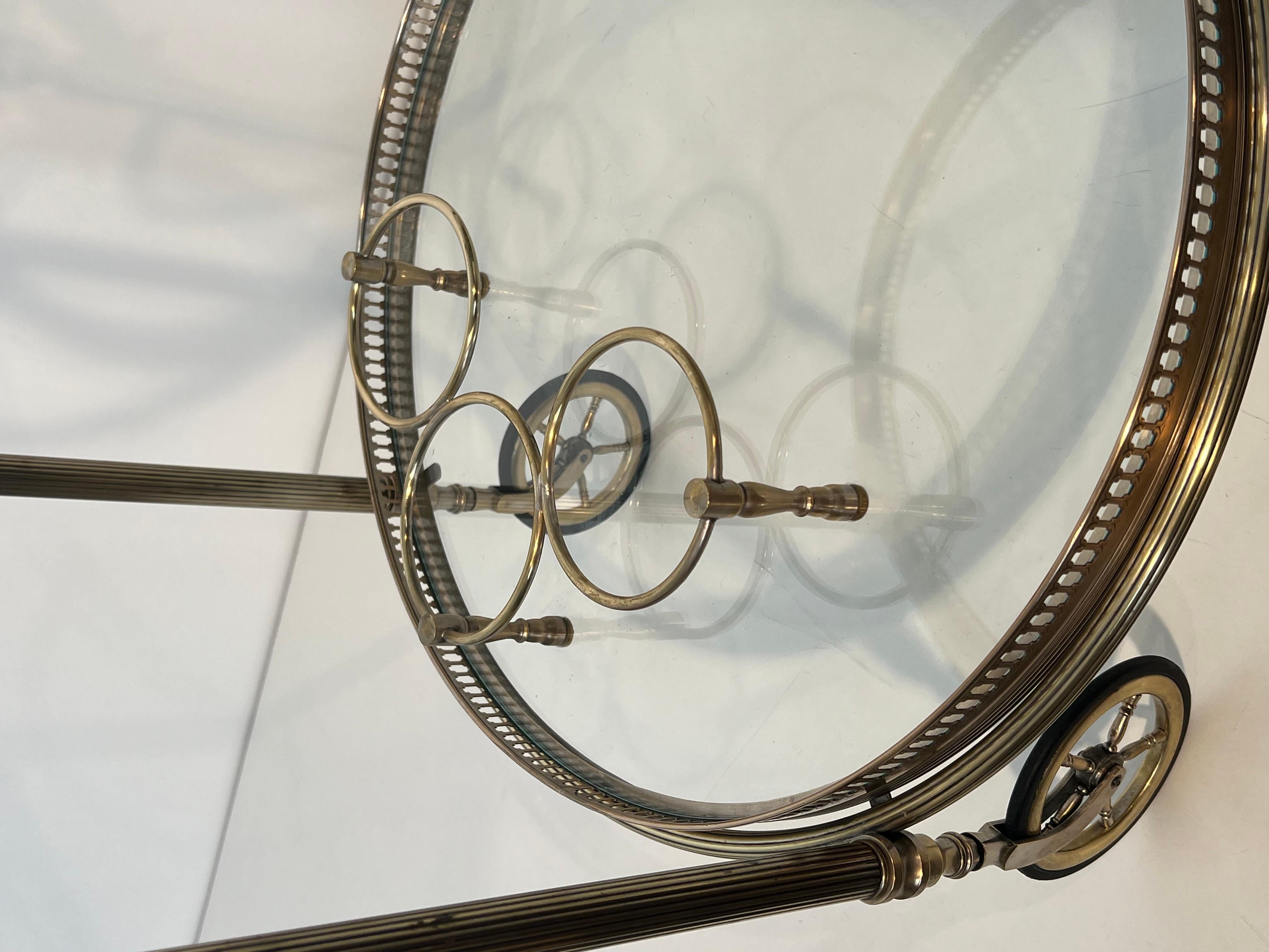 Round Silvered Brass Drinks Trolley by Maison Bagués 13