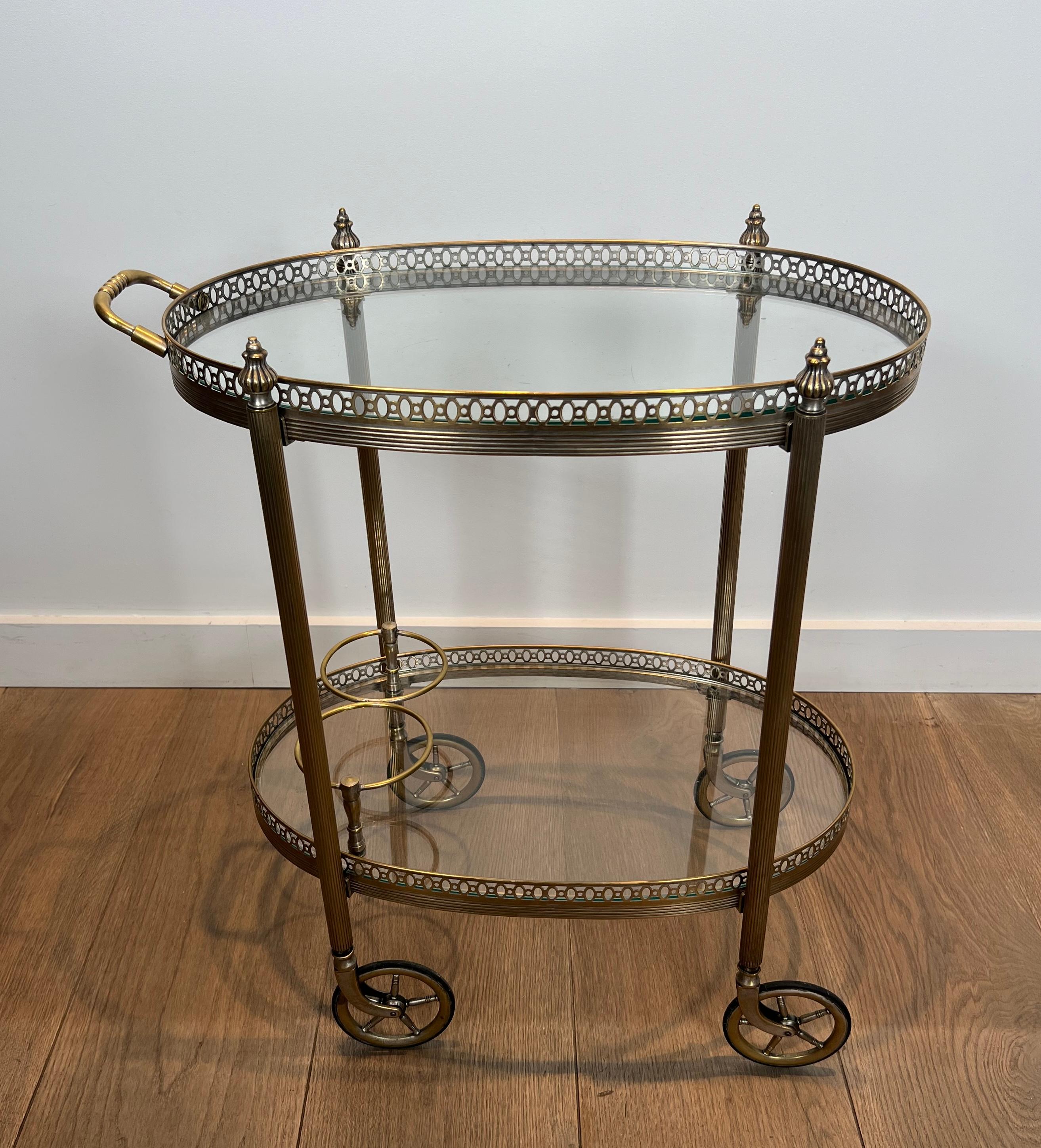 Round Silvered Brass Drinks Trolley by Maison Bagués For Sale 13