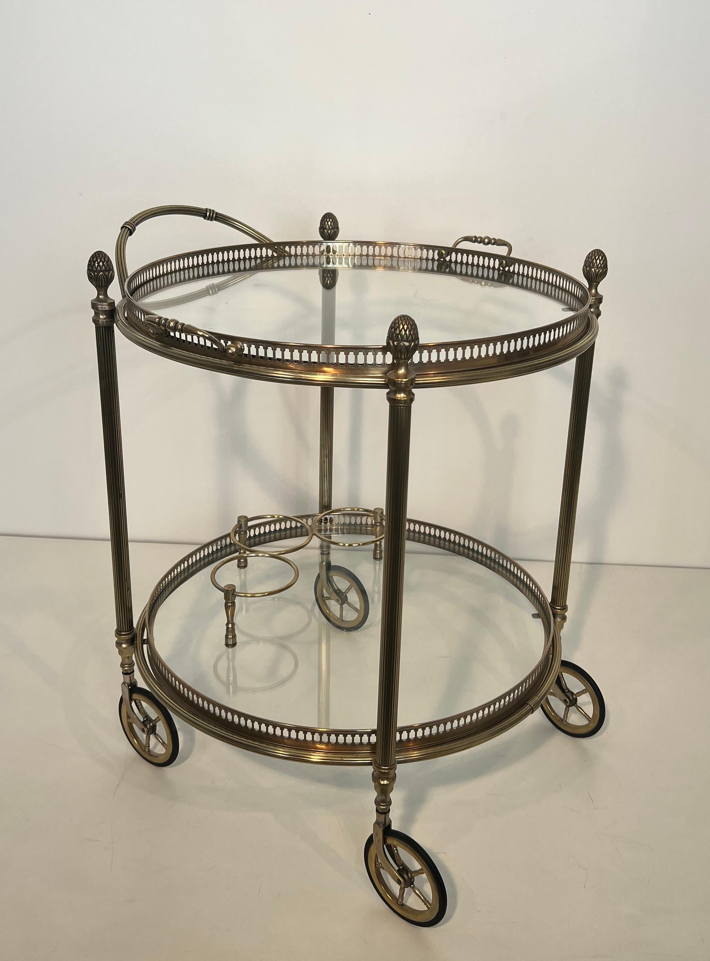 Neoclassical Round Silvered Brass Drinks Trolley by Maison Bagués