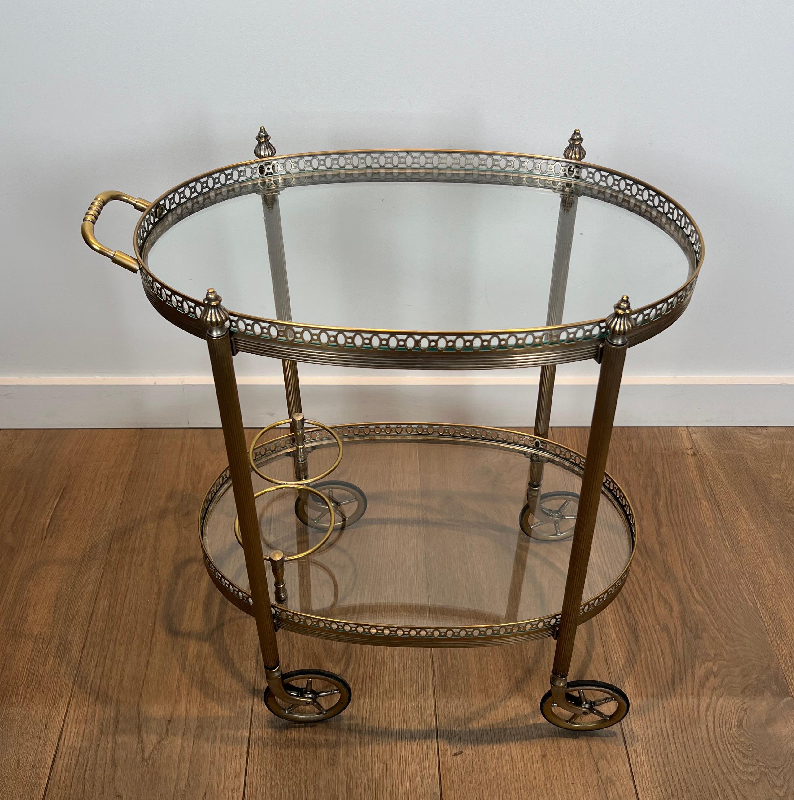 Neoclassical Round Silvered Brass Drinks Trolley by Maison Bagués For Sale