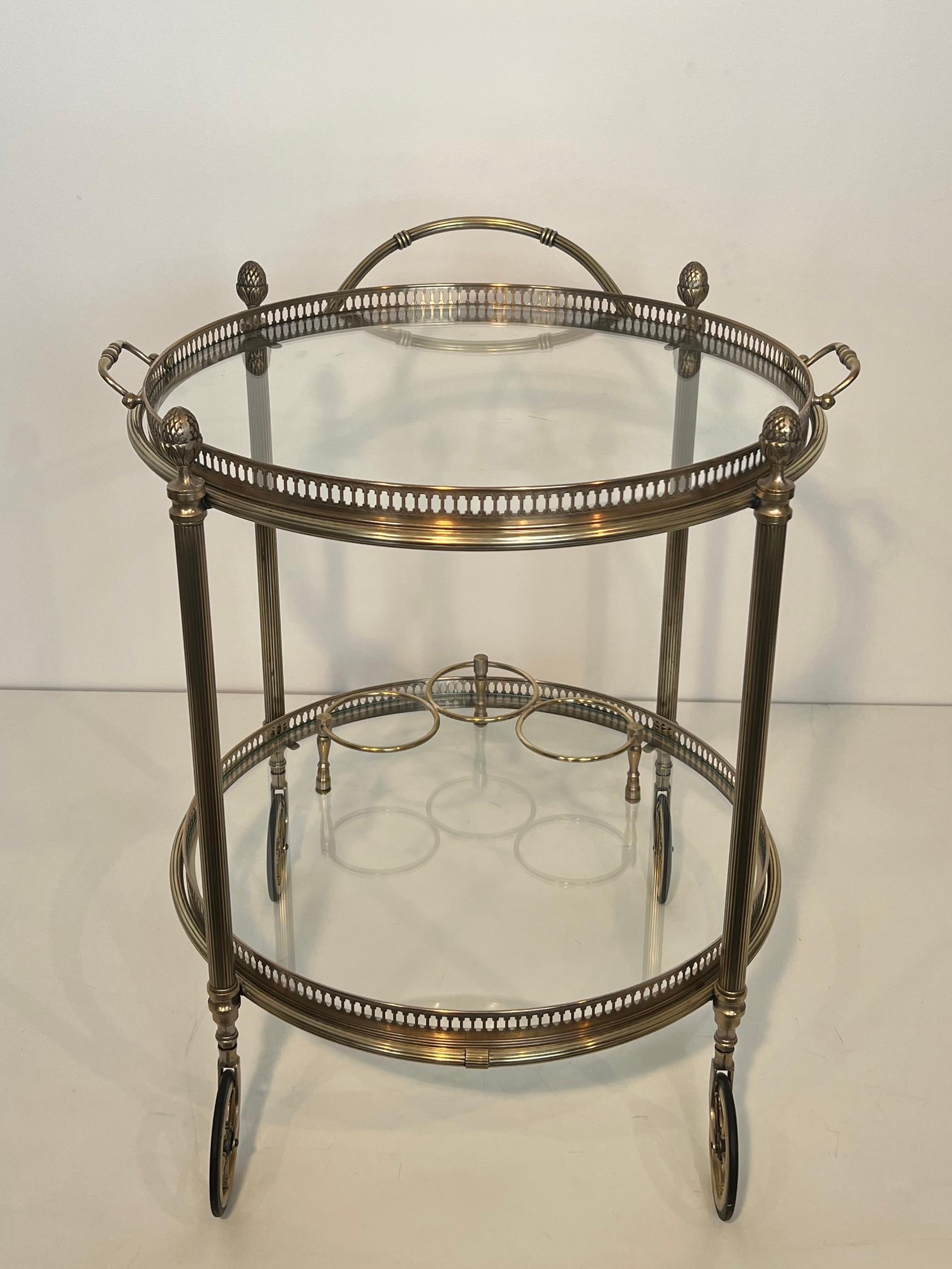 French Round Silvered Brass Drinks Trolley by Maison Bagués