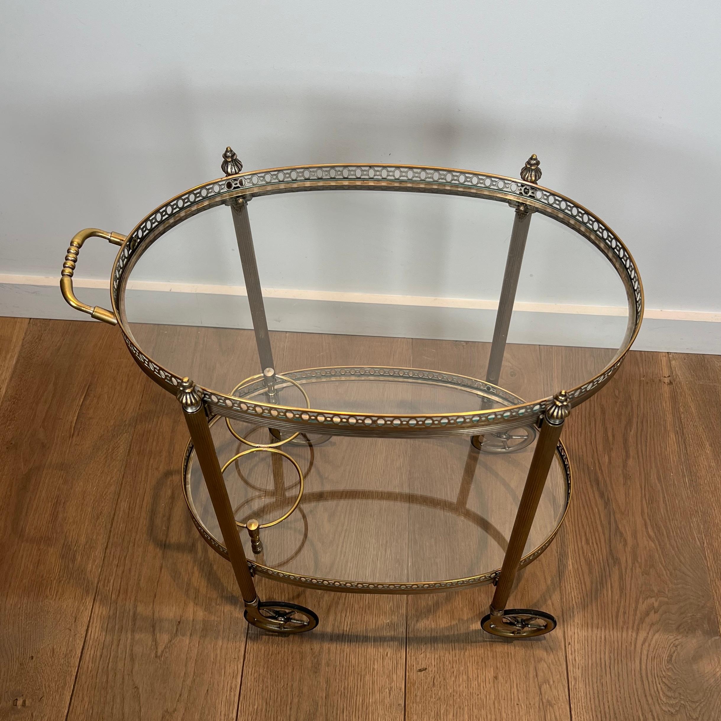 French Round Silvered Brass Drinks Trolley by Maison Bagués For Sale