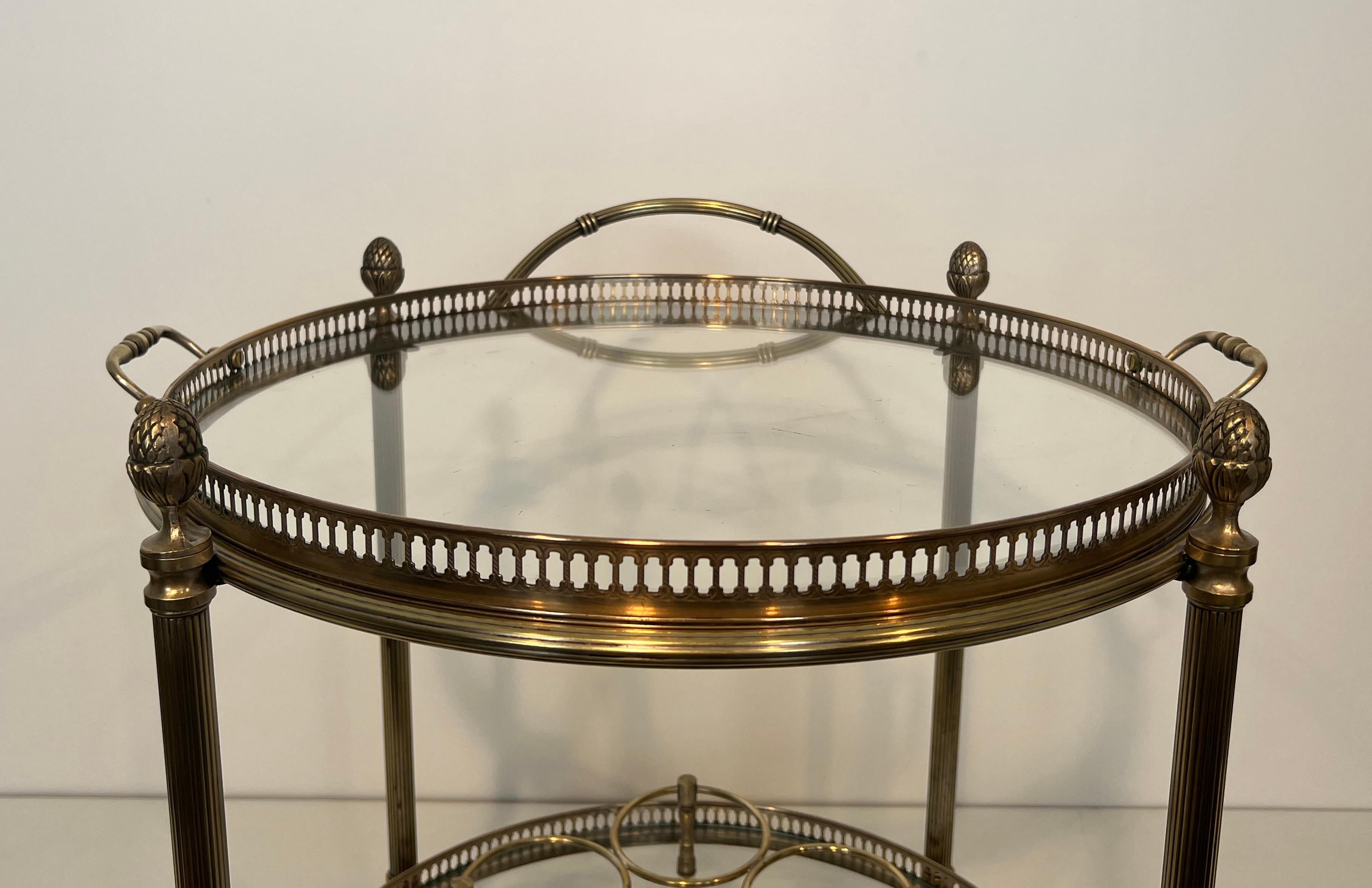 Round Silvered Brass Drinks Trolley by Maison Bagués In Good Condition In Marcq-en-Barœul, Hauts-de-France
