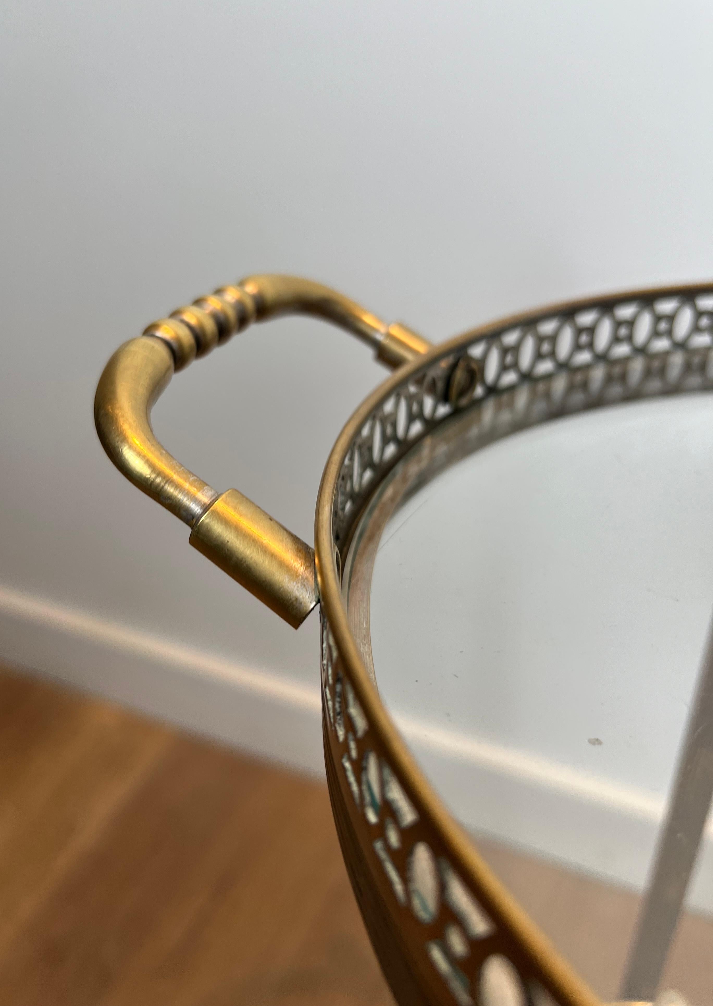 Mid-20th Century Round Silvered Brass Drinks Trolley by Maison Bagués For Sale