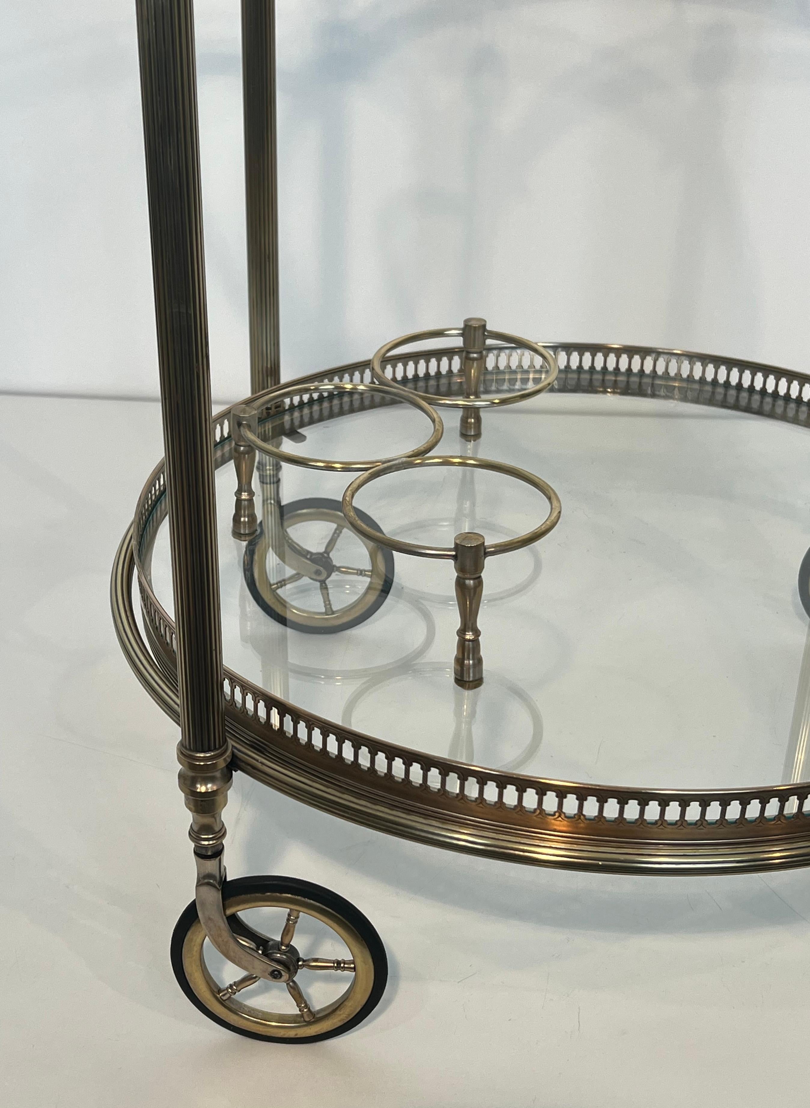Round Silvered Brass Drinks Trolley by Maison Bagués 3