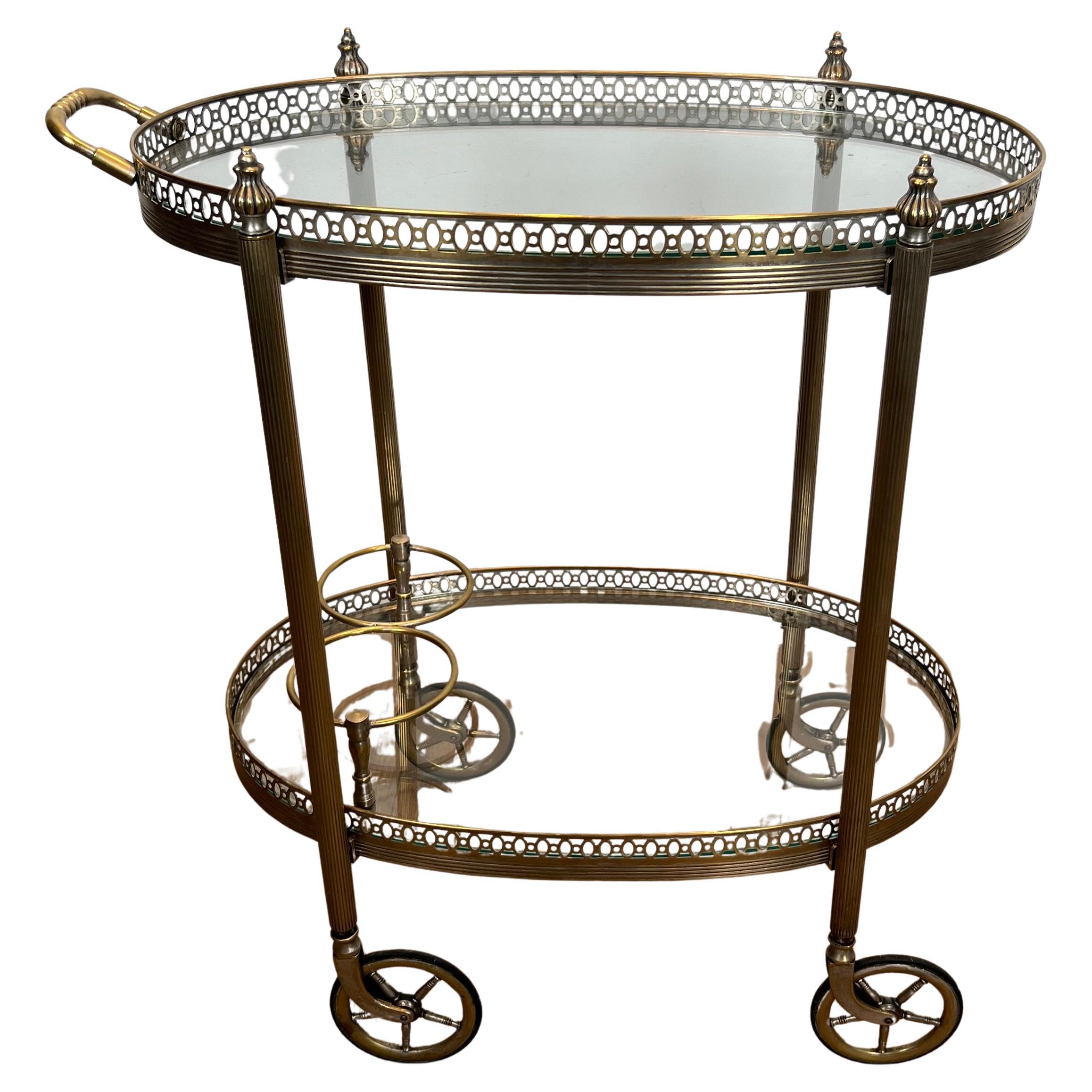 Round Silvered Brass Drinks Trolley by Maison Bagués For Sale