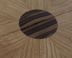 Round Single Cylinder Pedestal Base Burl Game Low Dining Table 1 Extension