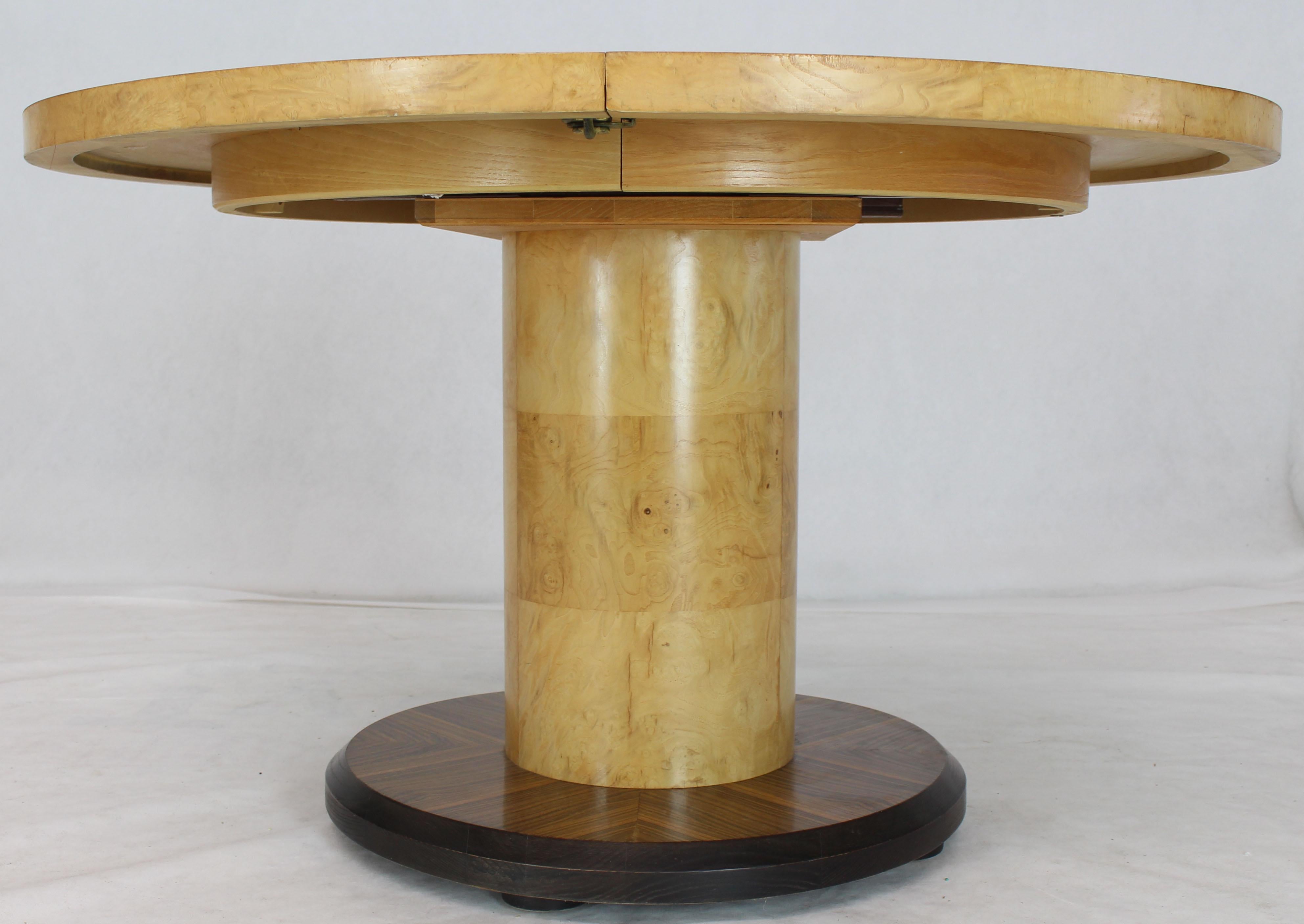 American Round Single Cylinder Pedestal Base Burl Game Low Dining Table 1 Extension