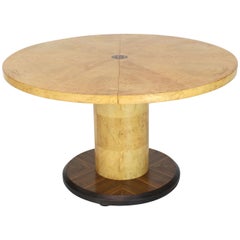 Round Single Cylinder Pedestal Base Burl Game Low Dining Table 1 Extension