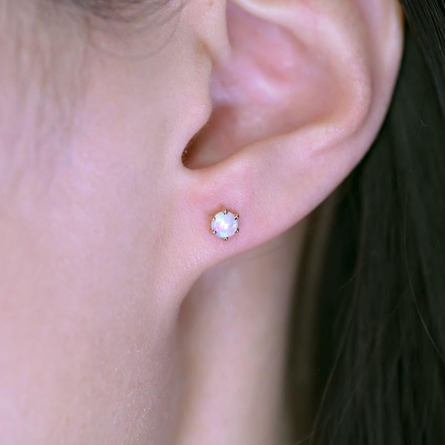 Round Six Prong Australian Solid Opal Stud Earrings 14K Rose Gold In New Condition For Sale In Suwanee, GA