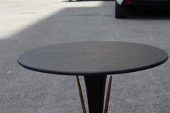 Round Slate Coffee Table in Brass Mahogany Italian Design 1950s Midcentury