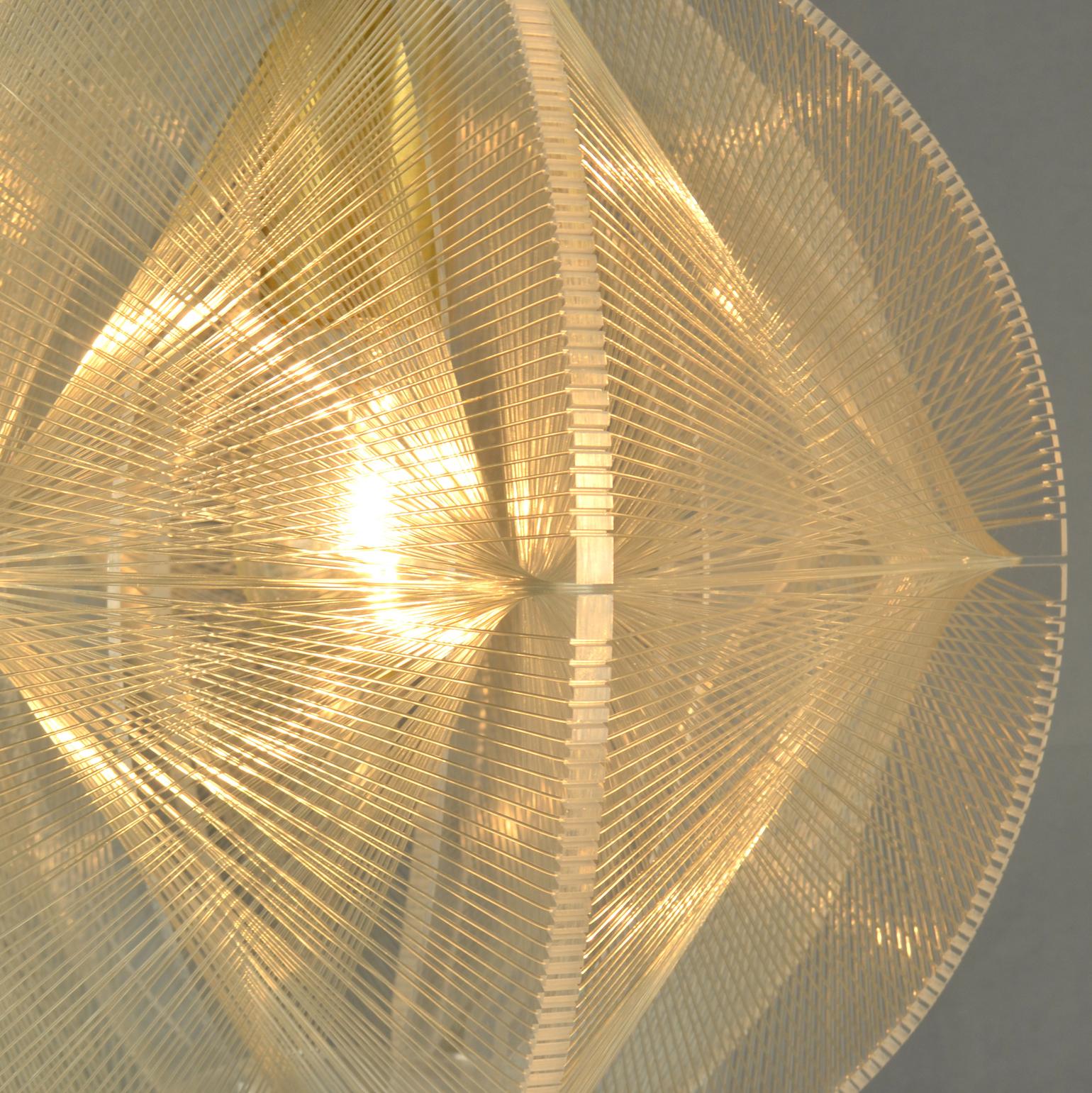 Late 20th Century Round Small  1970's Pendant Lamp in Clear Lucite, Wire and Brass For Sale