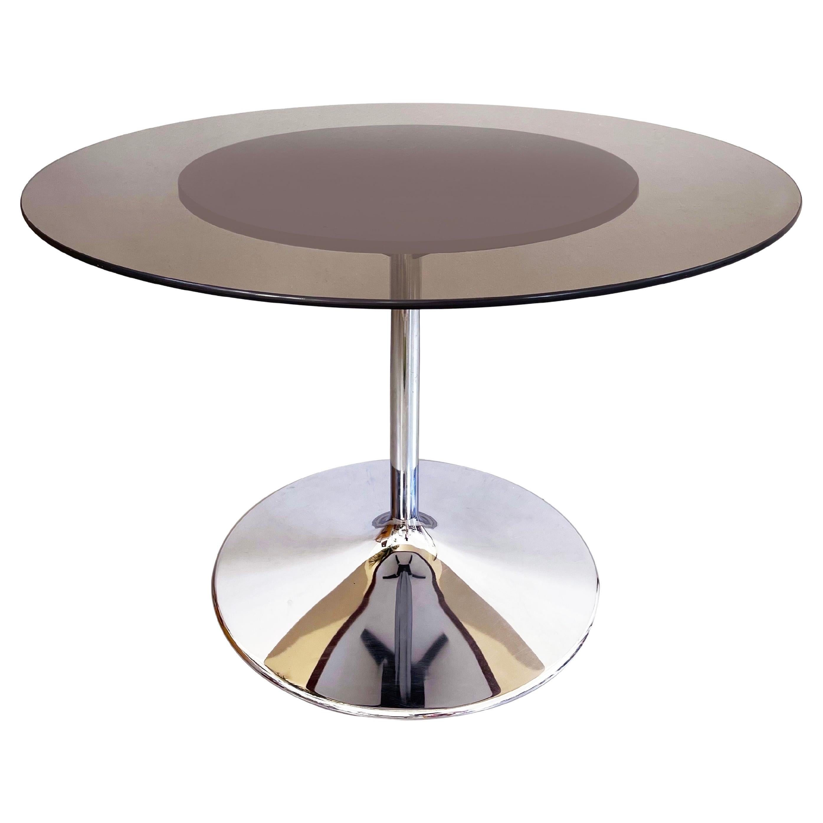 Runder Esstisch aus Rauchglas und Chrom mit Tulpen, 1975, Deutschland