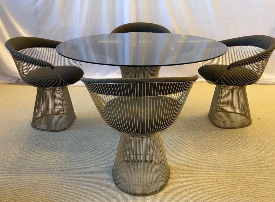 Steel Round Smoked Glass Mid-Century Modern Warren Platner for Knoll Dining Room Table