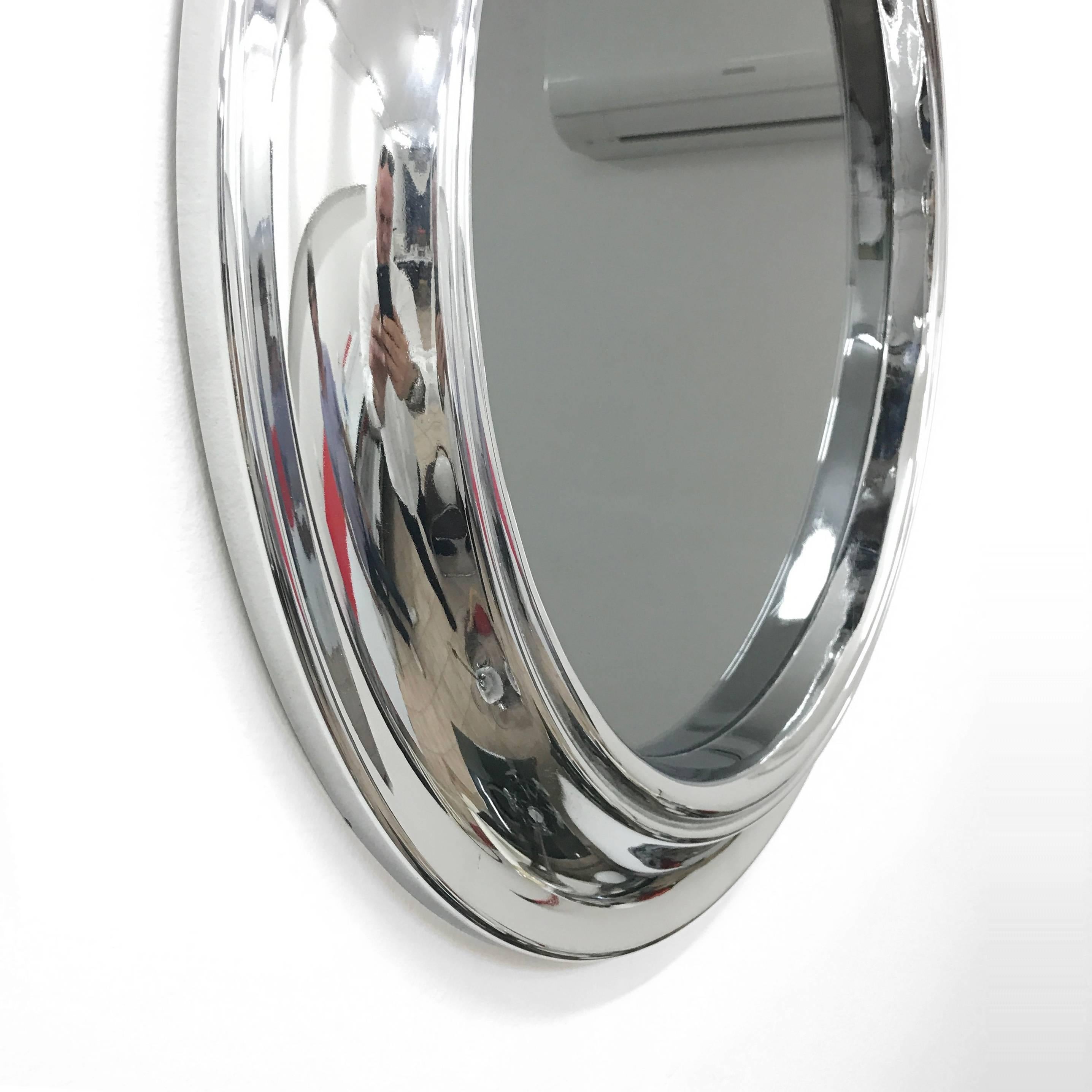 Italian Round Smoked Mirror. Chromed Vintage. Italy 1960s Midcentury 