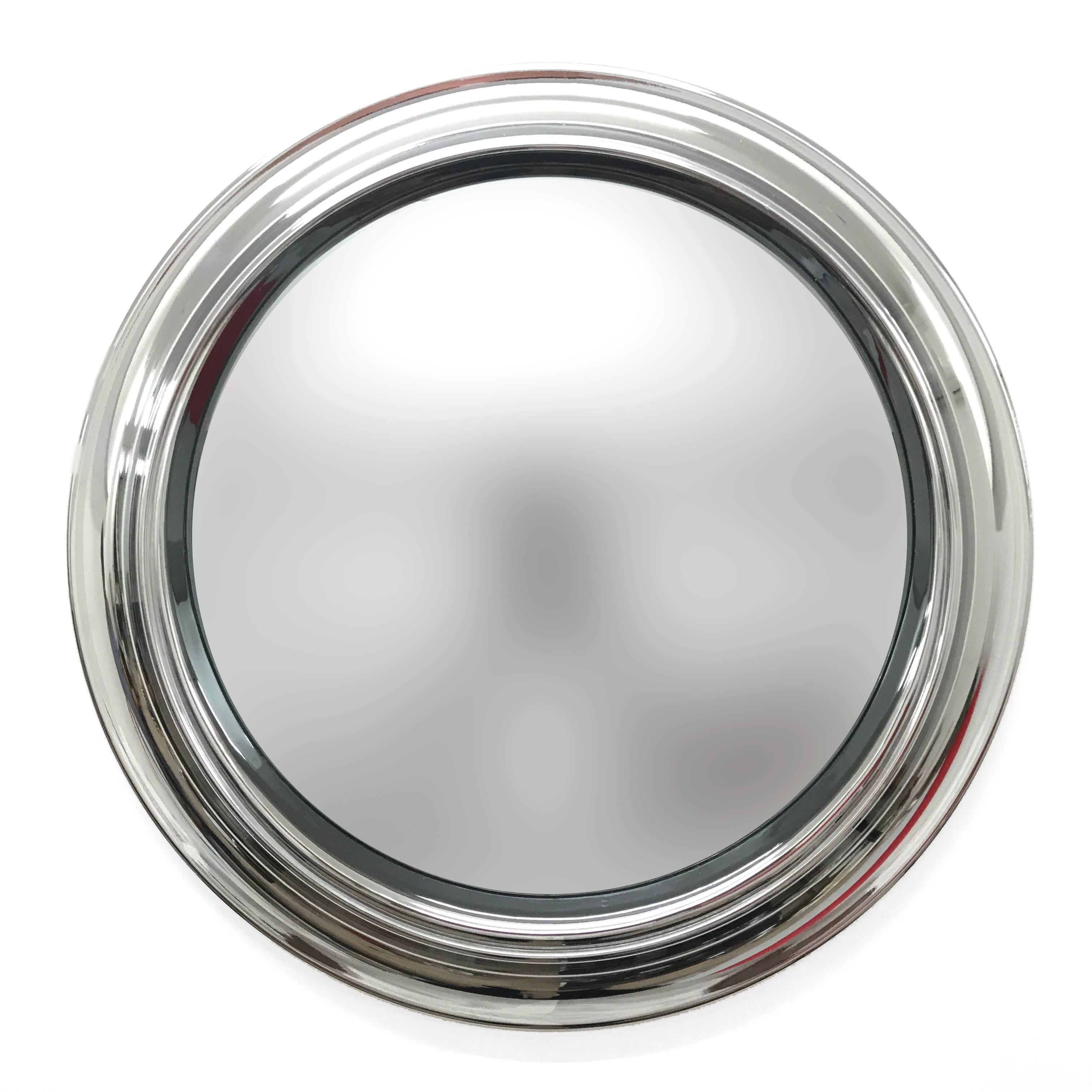 Round Smoked Mirror. Chromed Vintage. Italy 1960s Midcentury 