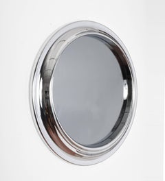 Round Smoked Mirror, Chromed Vintage, Italy, 1960s, Midcentury, Wall Mirror