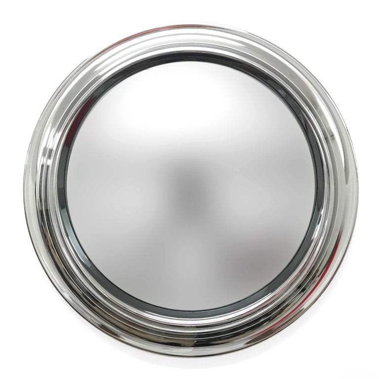 Round Smoked Mirror, Chromed Vintage, Italy, 1960s, Midcentury, Wall Mirror For Sale