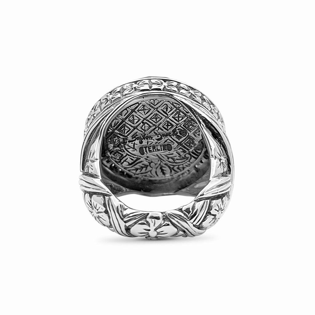 For Sale:  Faceted Rd Smoky Quartz Internally Carved 0.55Cts Cham Dia Sterling Silver Ring 3