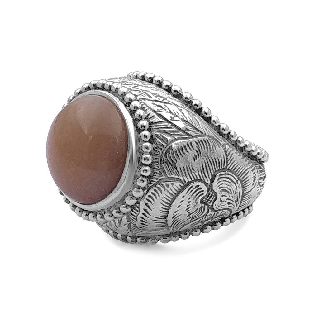 Round Smooth Cabochon Peach Moonstone Ring in Sterling Silver 2