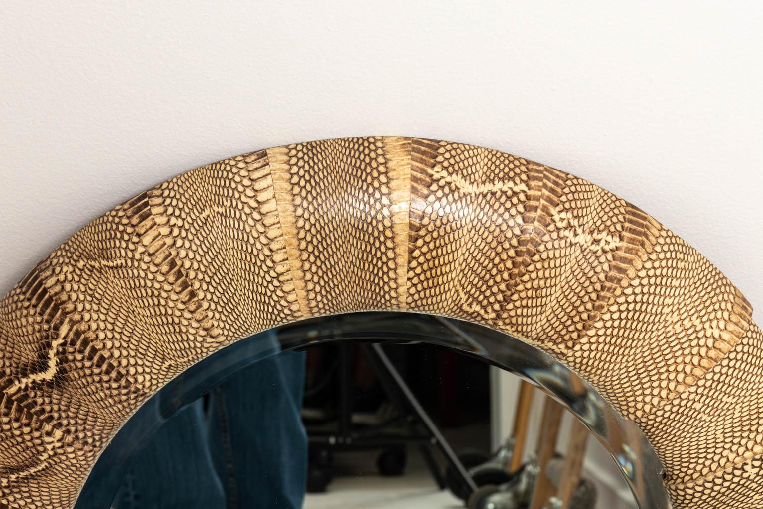French Round Snakeskin Wall Mirror by R and Y Augousti