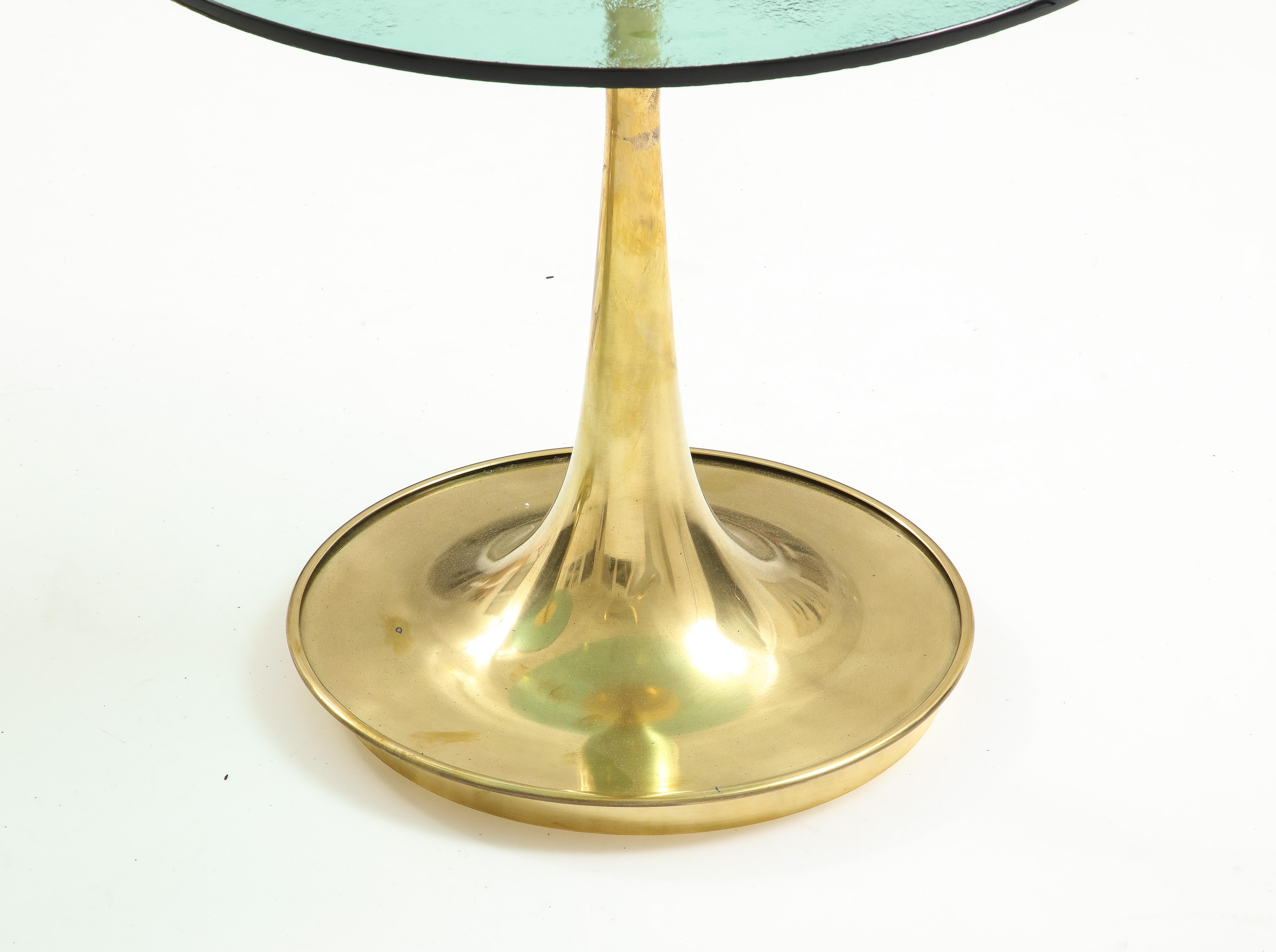 Mid-Century Modern Round Soft Green Murano Glass and Brass Martini or Side Table, Italy, 20.75