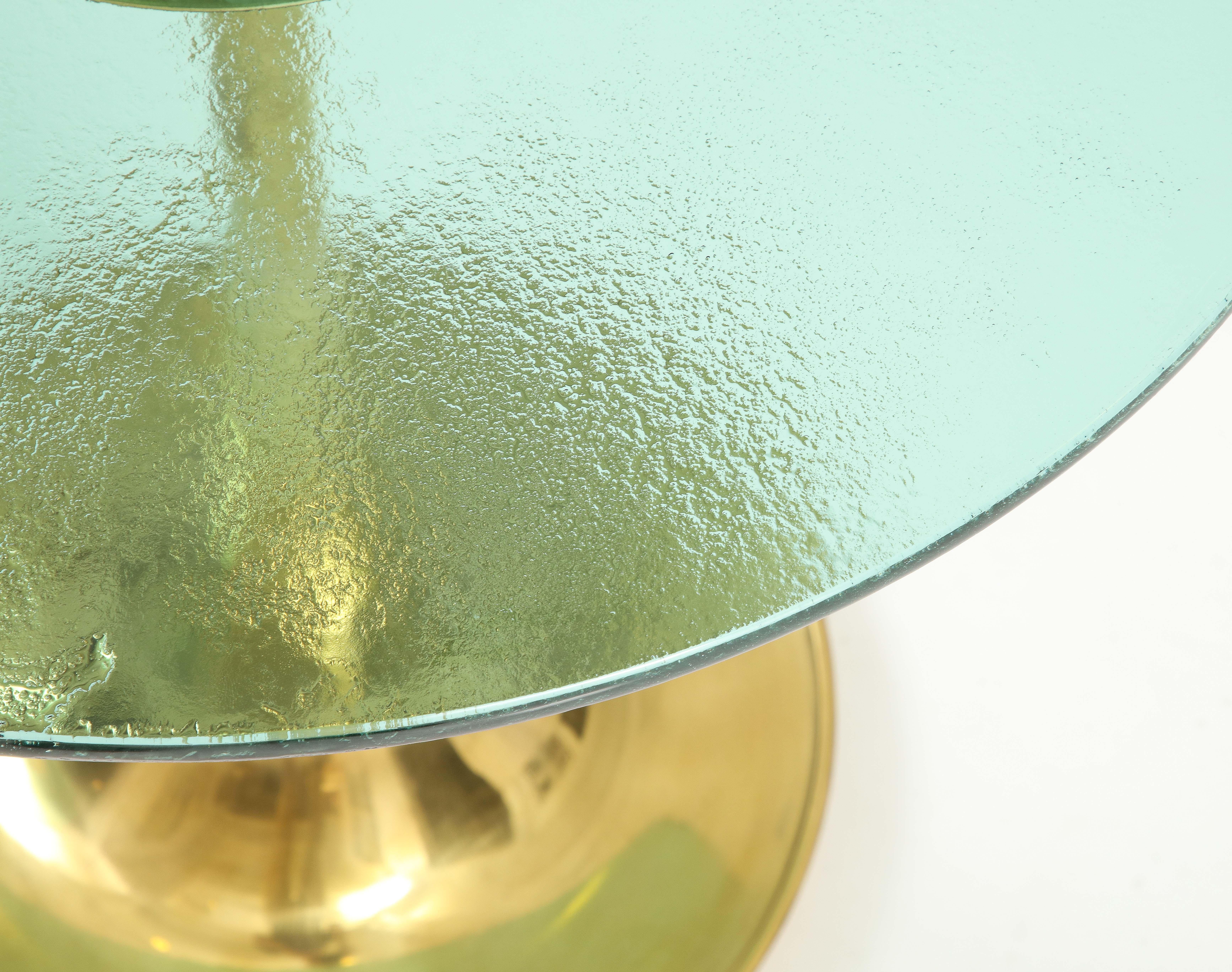 Round Soft Green Murano Glass and Brass Martini or Side Table, Italy, 20.75
