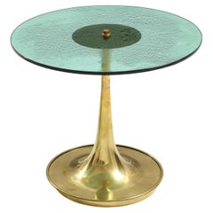 Round Soft Green Murano Glass and Brass Martini or Side Table, Italy, 20.75"H