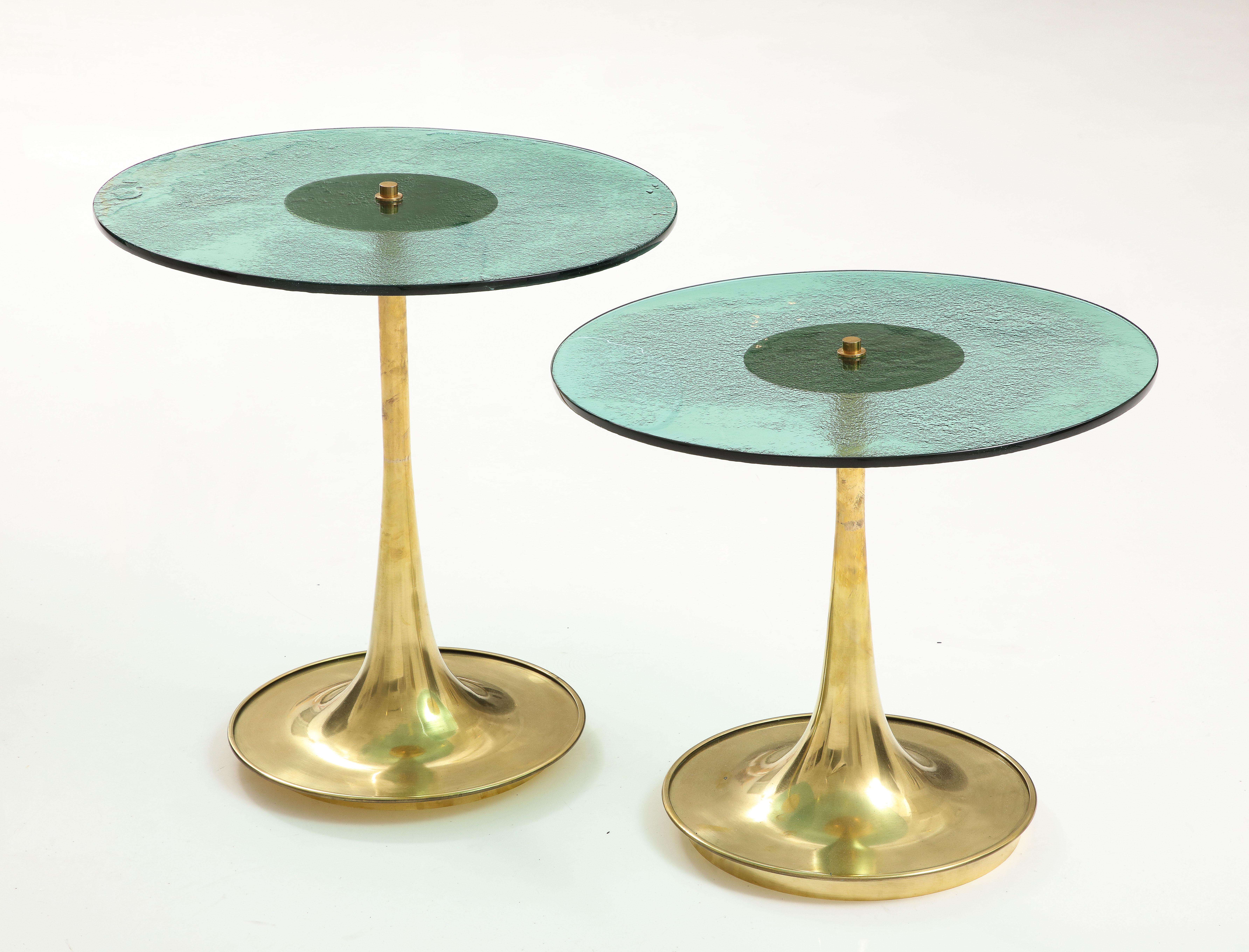 Round Soft Green Murano Glass and Brass Martini or Side Table, Italy, 24.75