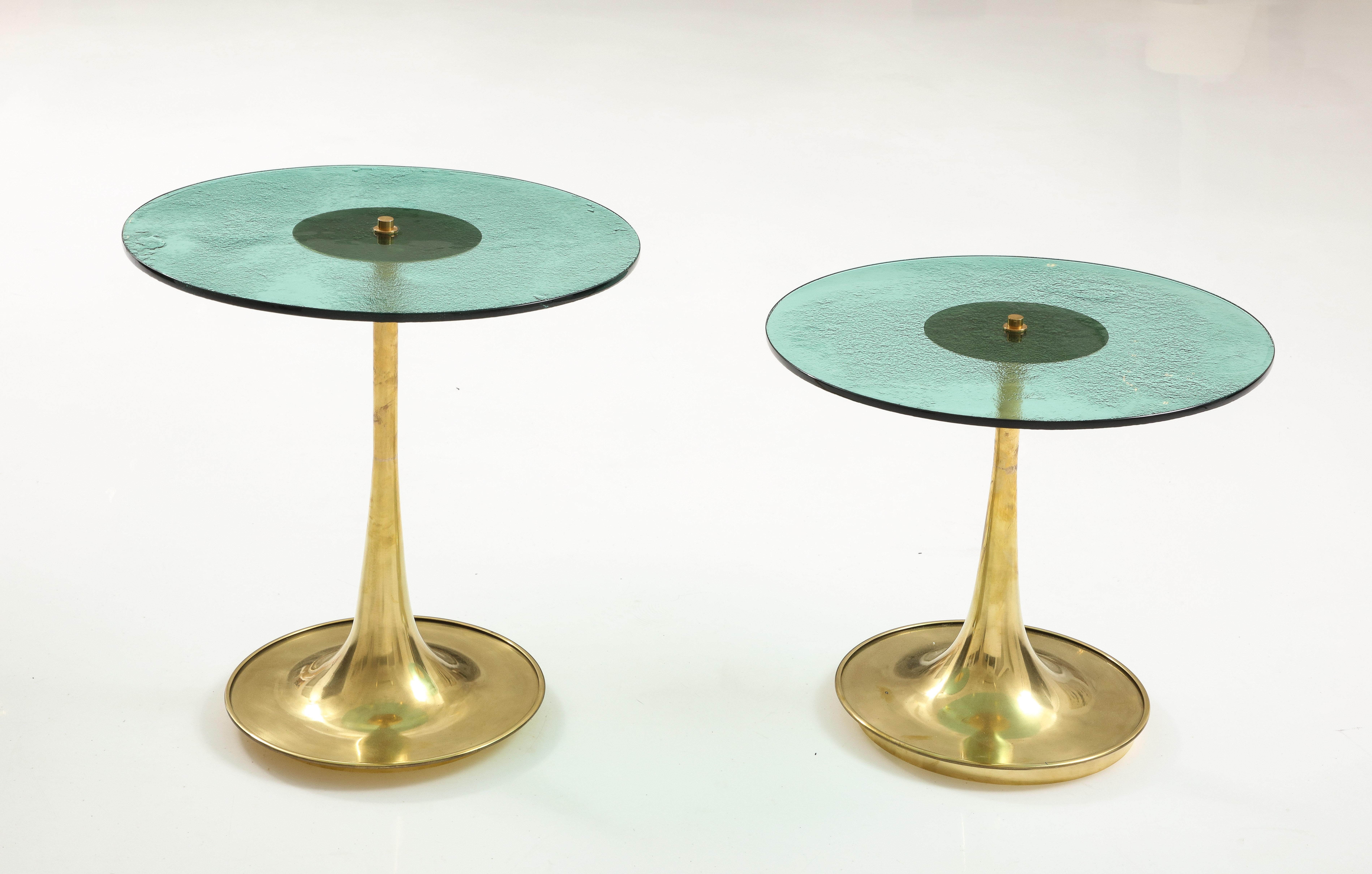 Round Soft Green Murano Glass and Brass Martini or Side Table, Italy, 24.75