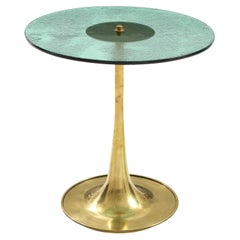 Round Soft Green Murano Glass and Brass Martini or Side Table, Italy, 24.75"H