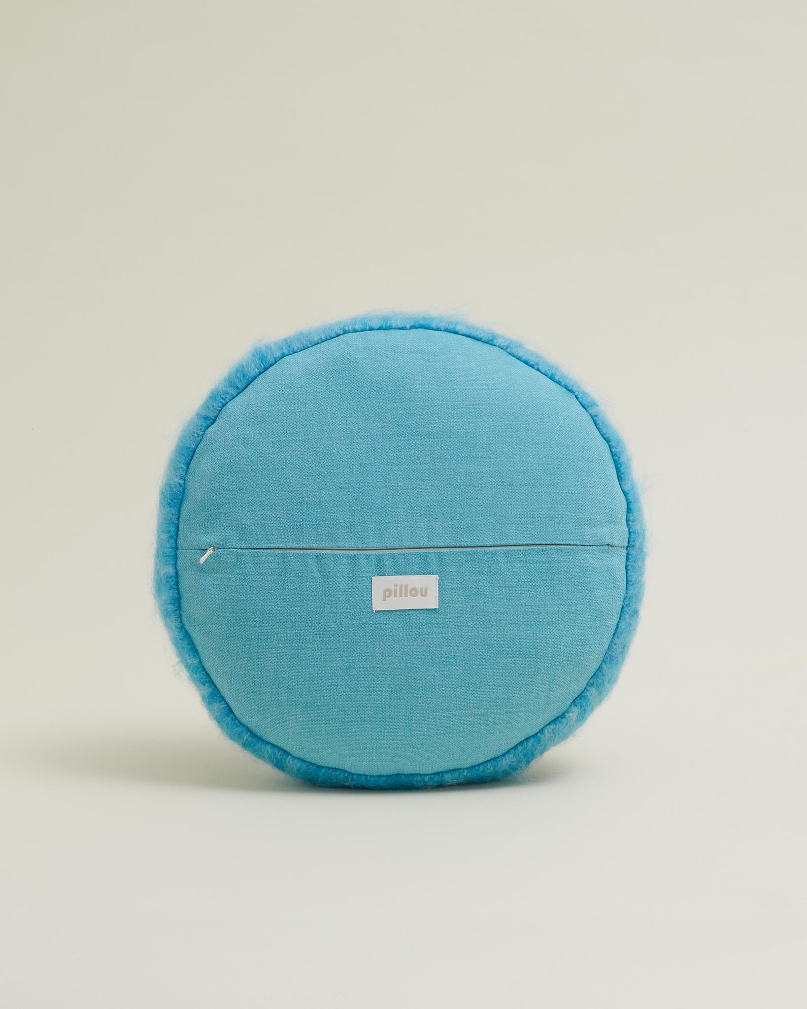 Svedese Cuscino rotondo in morbido mohair blu in vendita