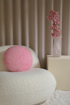 Round Soft Mohair Pillow in Pink 45 cm