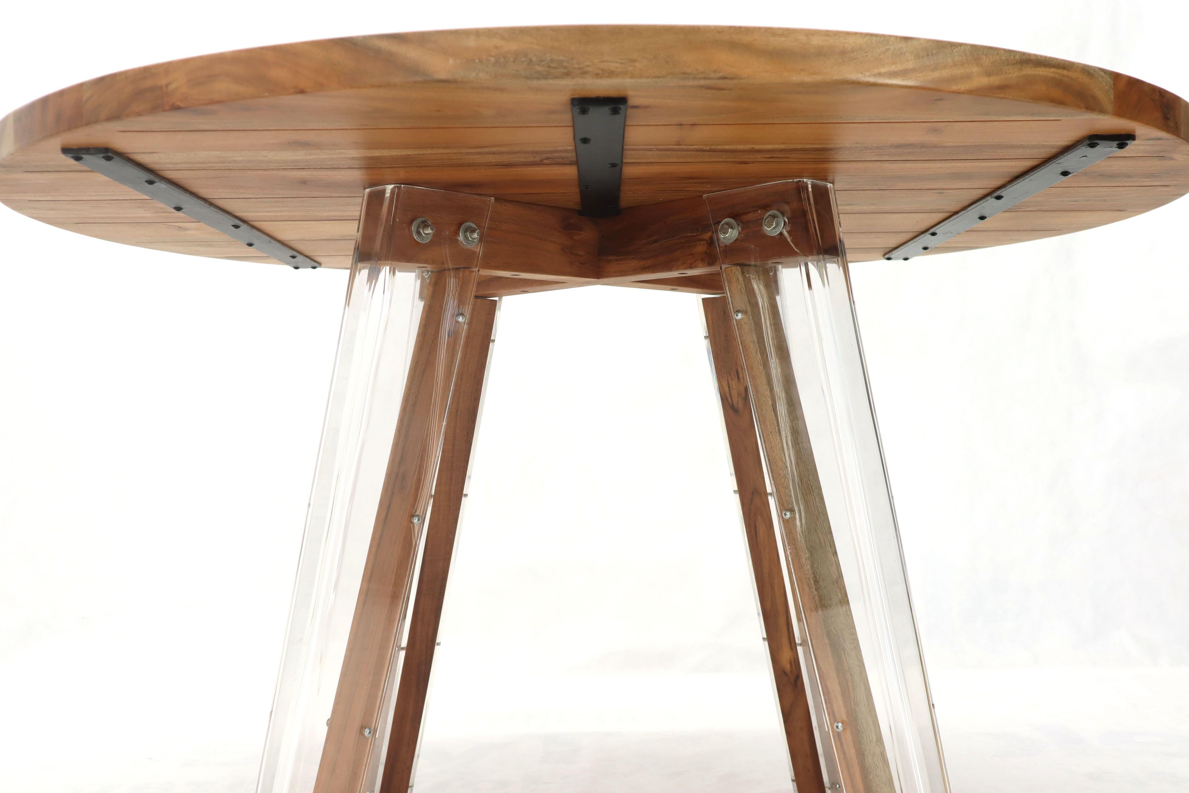 Round Solid Thick Oiled Teak Top Lucite Legs Dining Table For Sale 9