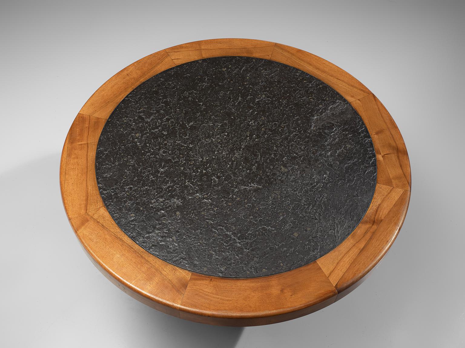 round dining table with slate inlay