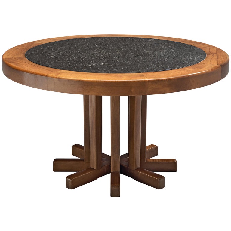 Slate Inlay Table Round Solid Elm Dining Table with Slate Inlay For Sale at 1stDibs