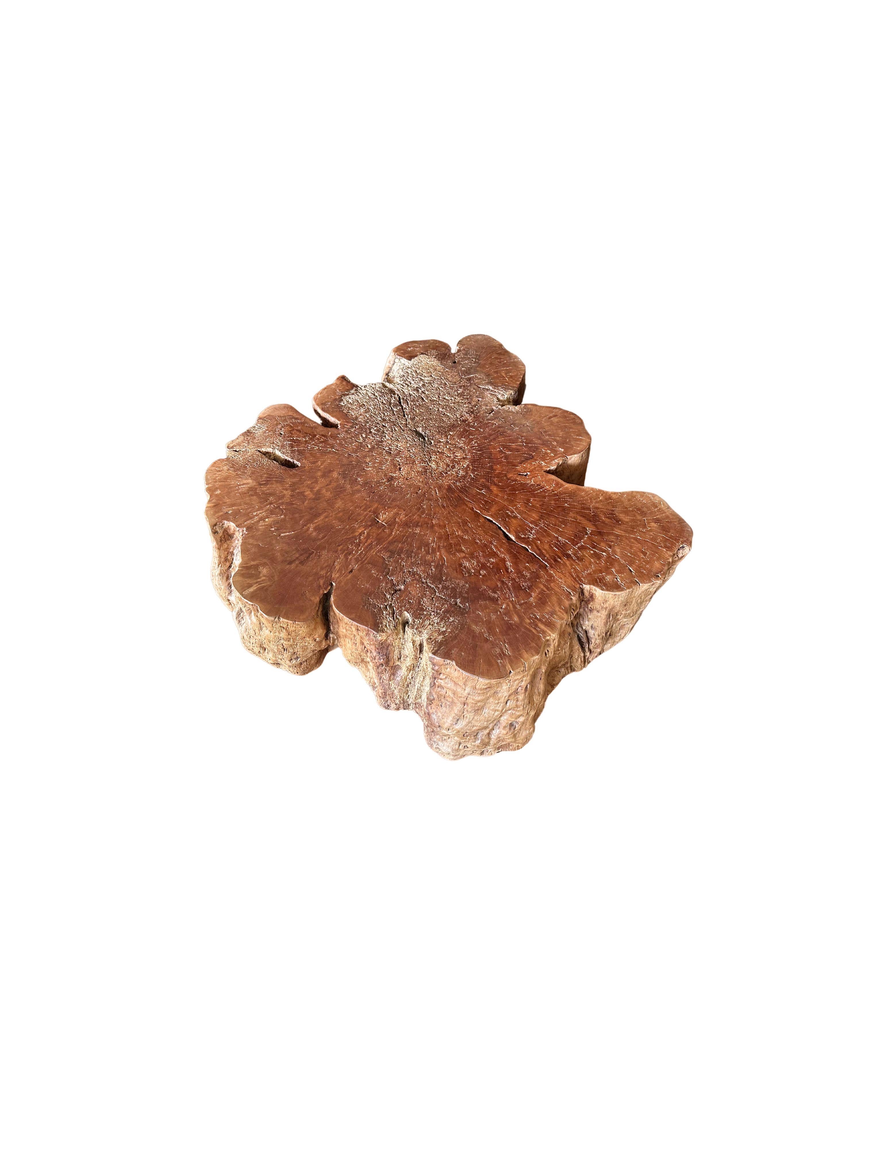This Lychee Wood Side Table is a beautiful testament to natural artistry, featuring an organic shape that enhances its unique character. Crafted from premium lychee wood, its natural finish highlights the stunning textures and grain patterns, making
