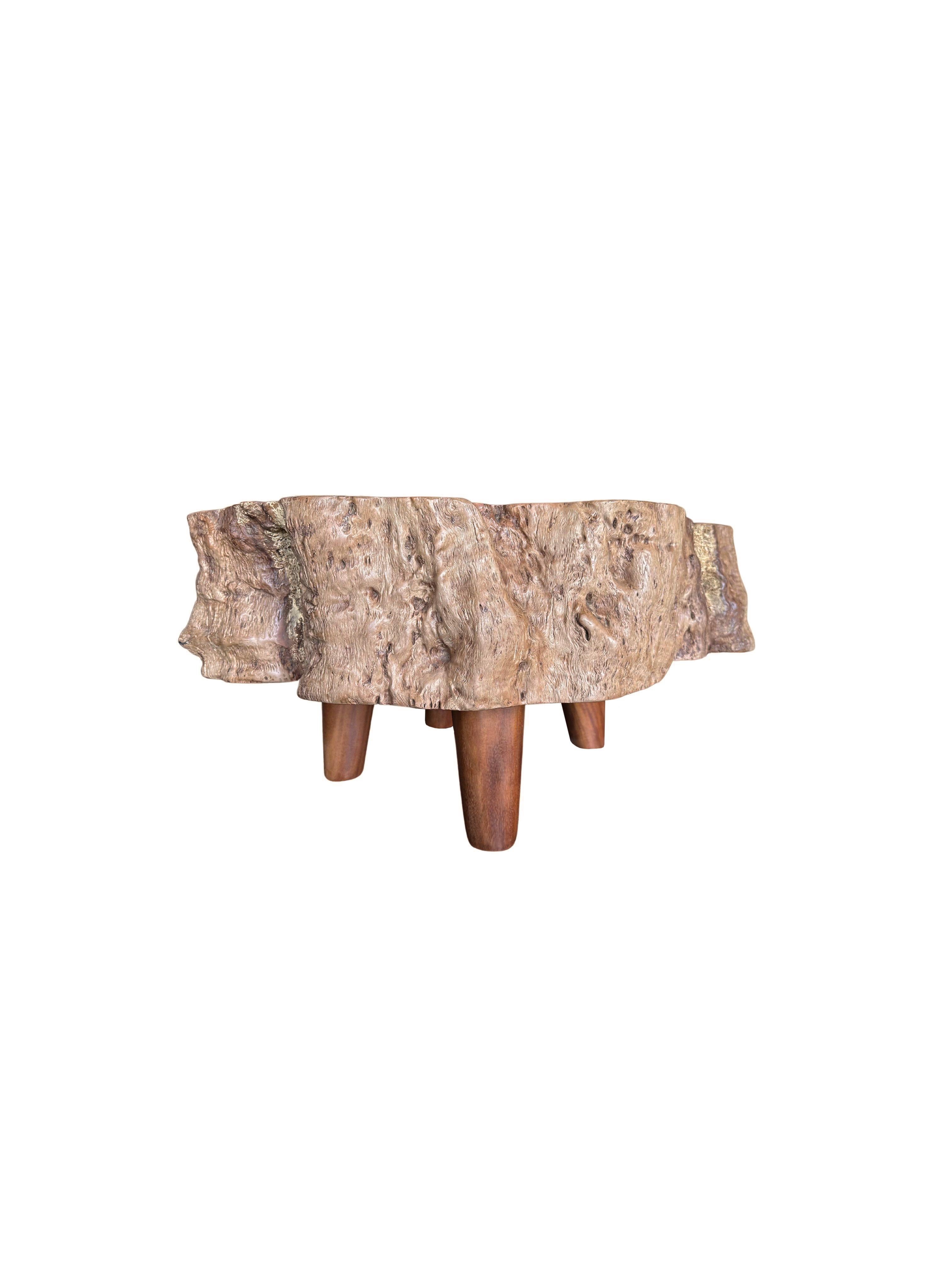 Organic Modern Round Solid Lychee Wood Sofa Table, Modern Organic, Stunning Wood Textures For Sale